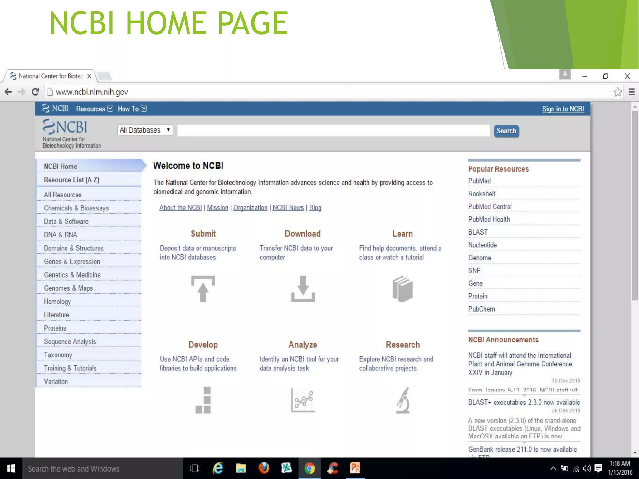 NCBI HOME PAGE
 