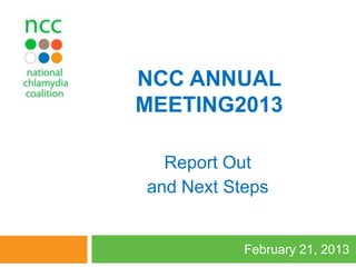 NCC ANNUAL
MEETING2013

  Report Out
and Next Steps


           February 21, 2013
 