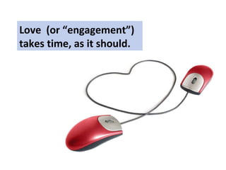 Love  (or “engagement”) takes time, as it should.  