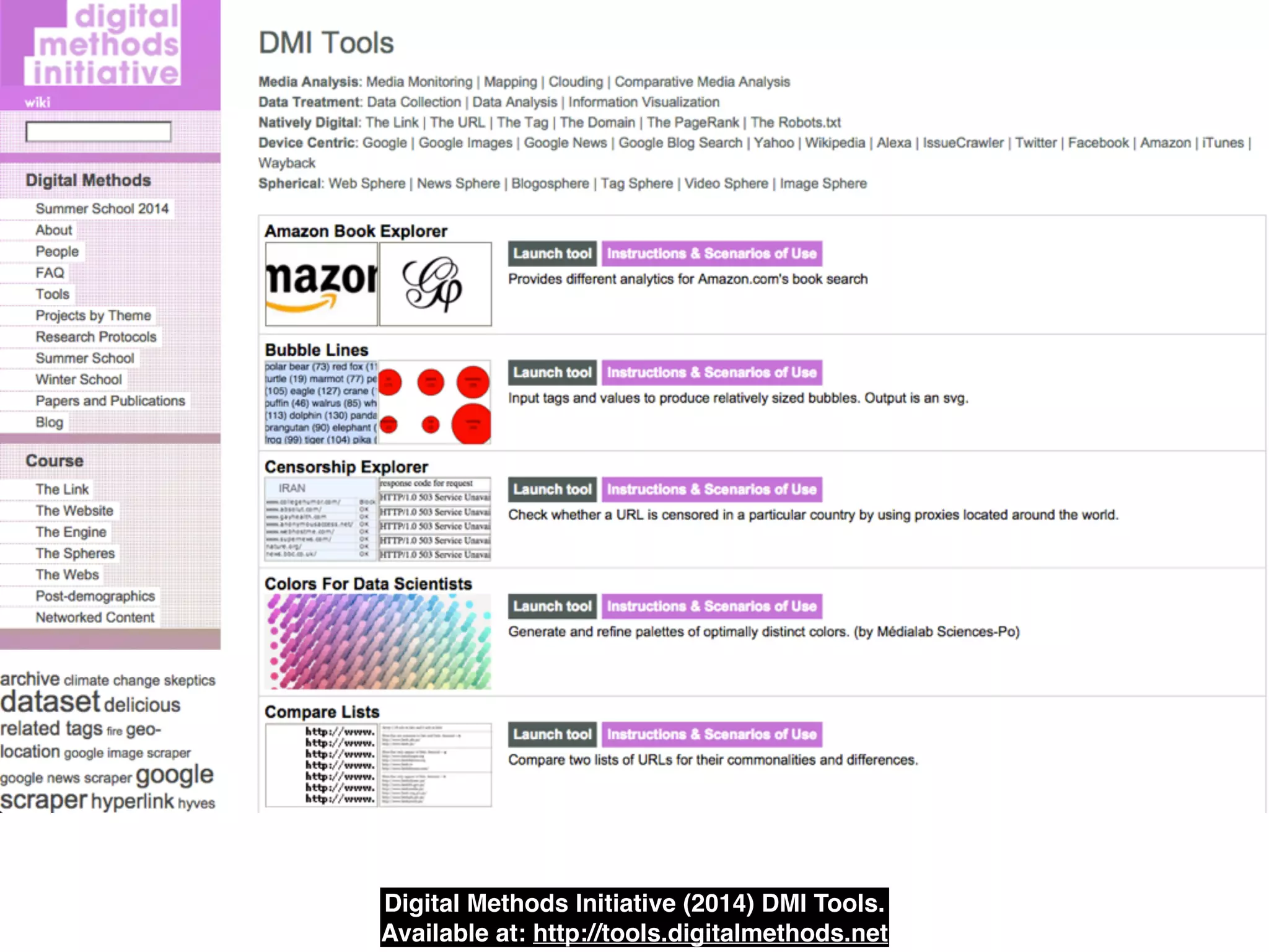 Digital Methods Initiative (2014) DMI Tools.!
Available at: http://tools.digitalmethods.net
 