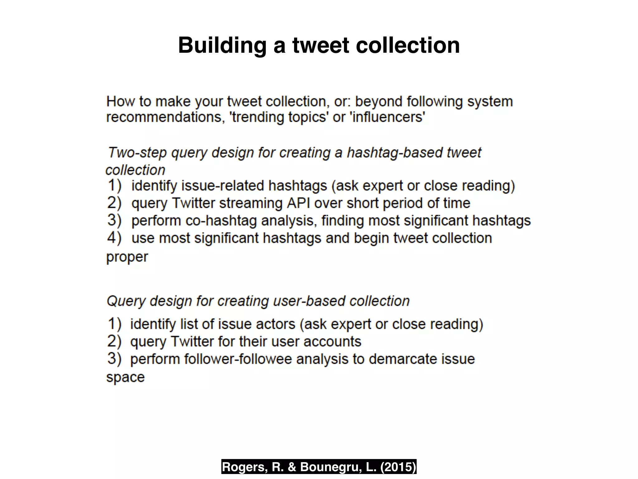 Building a tweet collection
Rogers, R. & Bounegru, L. (2015)
 