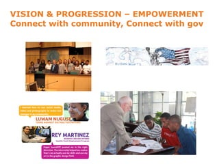 VISION & PROGRESSION – EMPOWERMENT
Connect with community, Connect with gov
 