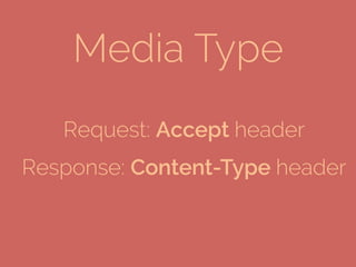 Media Type
Request: Accept header
Response: Content-Type header
 