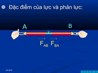 03/18/15
A B
FAB FBA
 Đặc điểm của lực và phản lực:
 