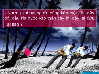 03/18/15 GV: Nông Tuấn Hoàng
- Nhưng khi hai người cùng kéo một đầu dây
đó, đầu kia buộc vào thân cây thì dây lại đứt.
Tại sao ?
 