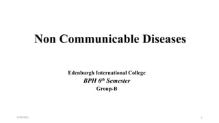 Non Communicable Diseases
Edenburgh International College
BPH 6th Semester
Group-B
2/28/2021 1
 