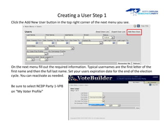 Creating a User Step 1
Click the Add New User button in the top right corner of the next menu you see.




On the next men...