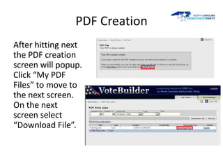 PDF Creation
After hitting next
the PDF creation
screen will popup.
Click “My PDF
Files” to move to
the next screen.
On the next
screen select
“Download File”.
 