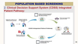 POPULATION BASED SCREENING
2. Clinical Decision Support System (CDSS) Integrated
Patient Pathway:
84
 