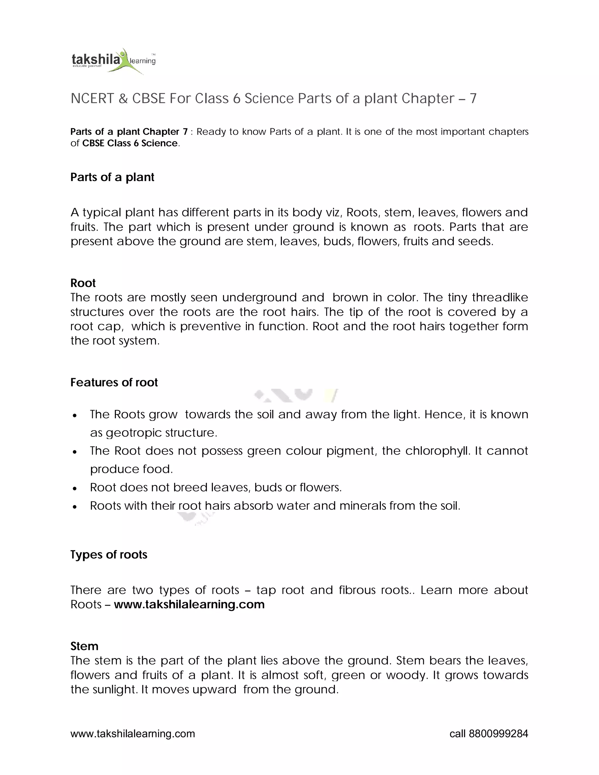 NCERT & CBSE For Class 6 Science Parts of a plant Chapter – 7.pdf
