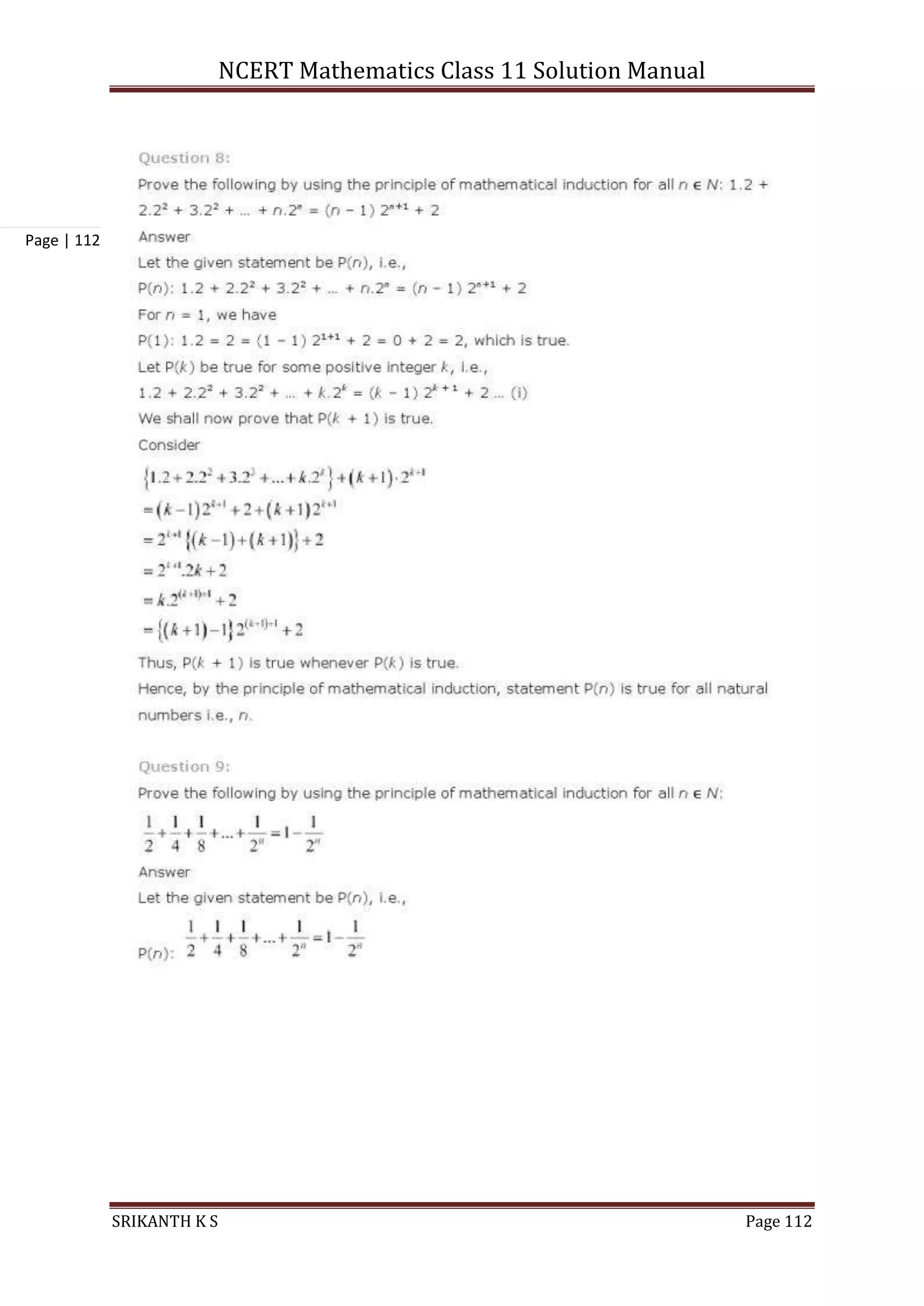 NCERT Mathematics Class 11 Solution Manual
SRIKANTH K S Page 112
Page | 112
 