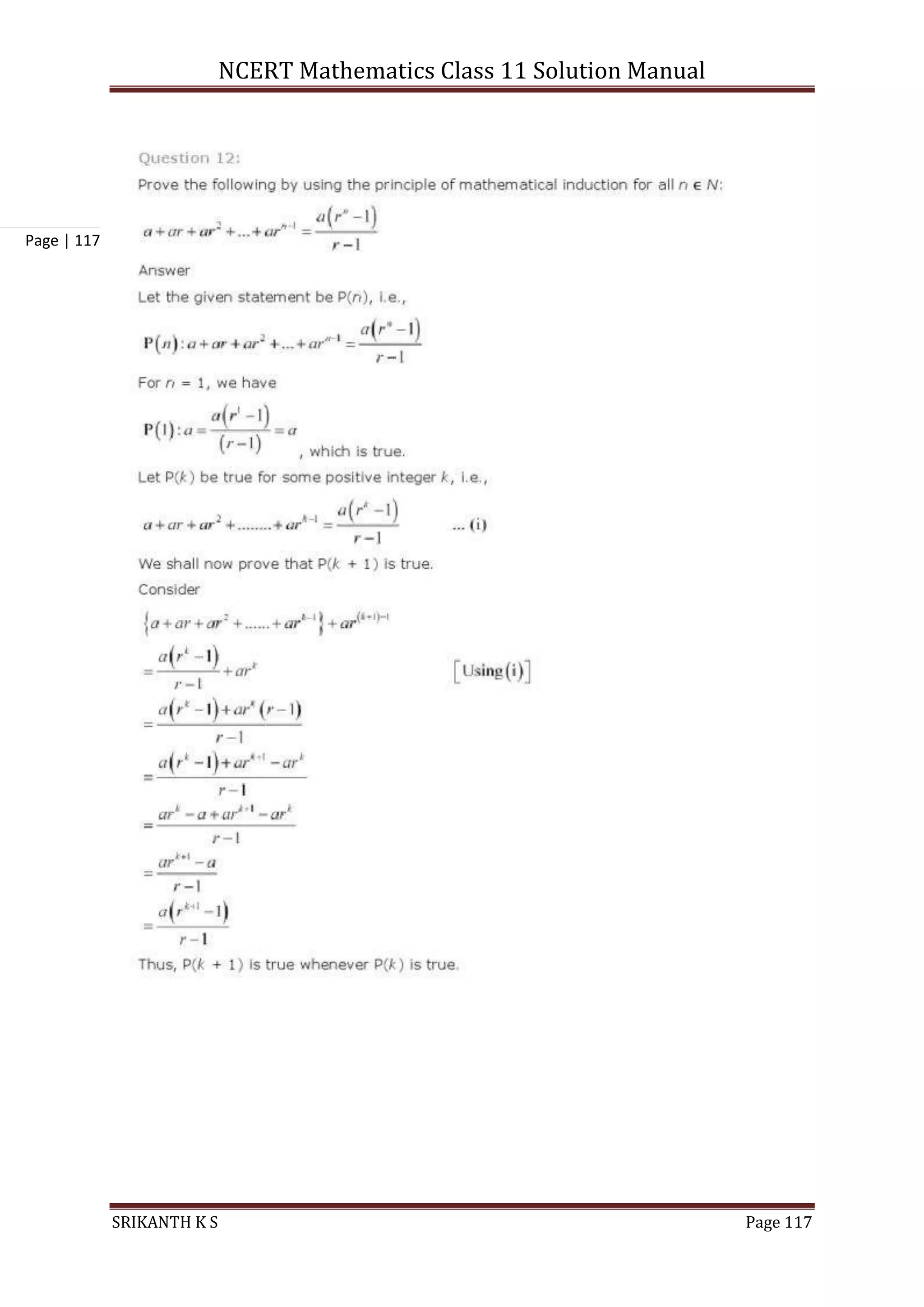NCERT Mathematics Class 11 Solution Manual
SRIKANTH K S Page 117
Page | 117
 