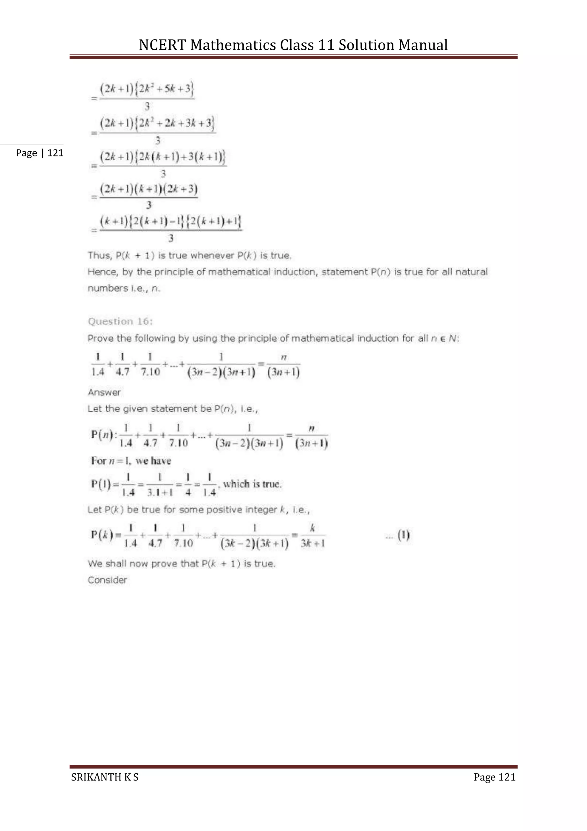 NCERT Mathematics Class 11 Solution Manual
SRIKANTH K S Page 121
Page | 121
 