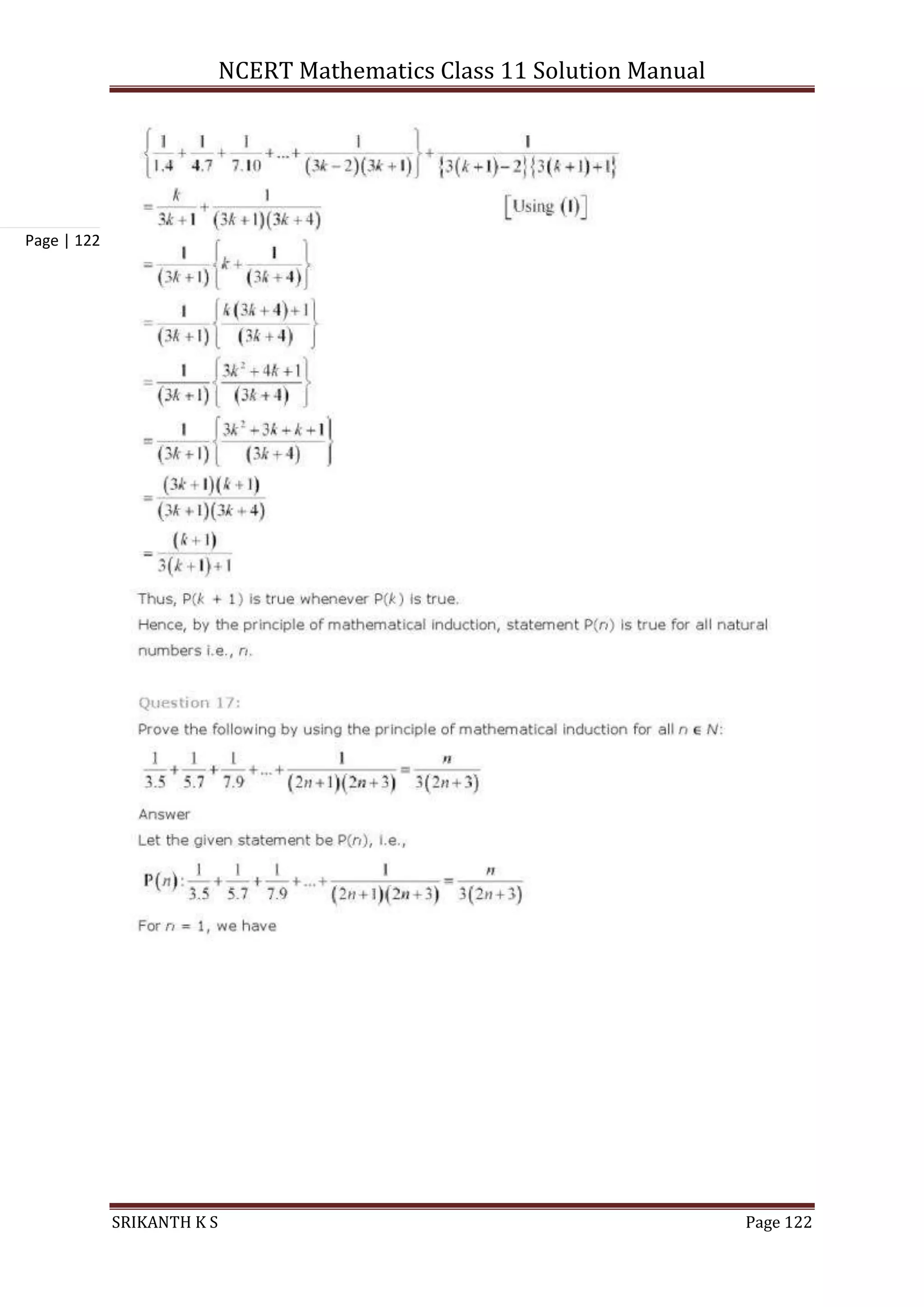 NCERT Mathematics Class 11 Solution Manual
SRIKANTH K S Page 122
Page | 122
 