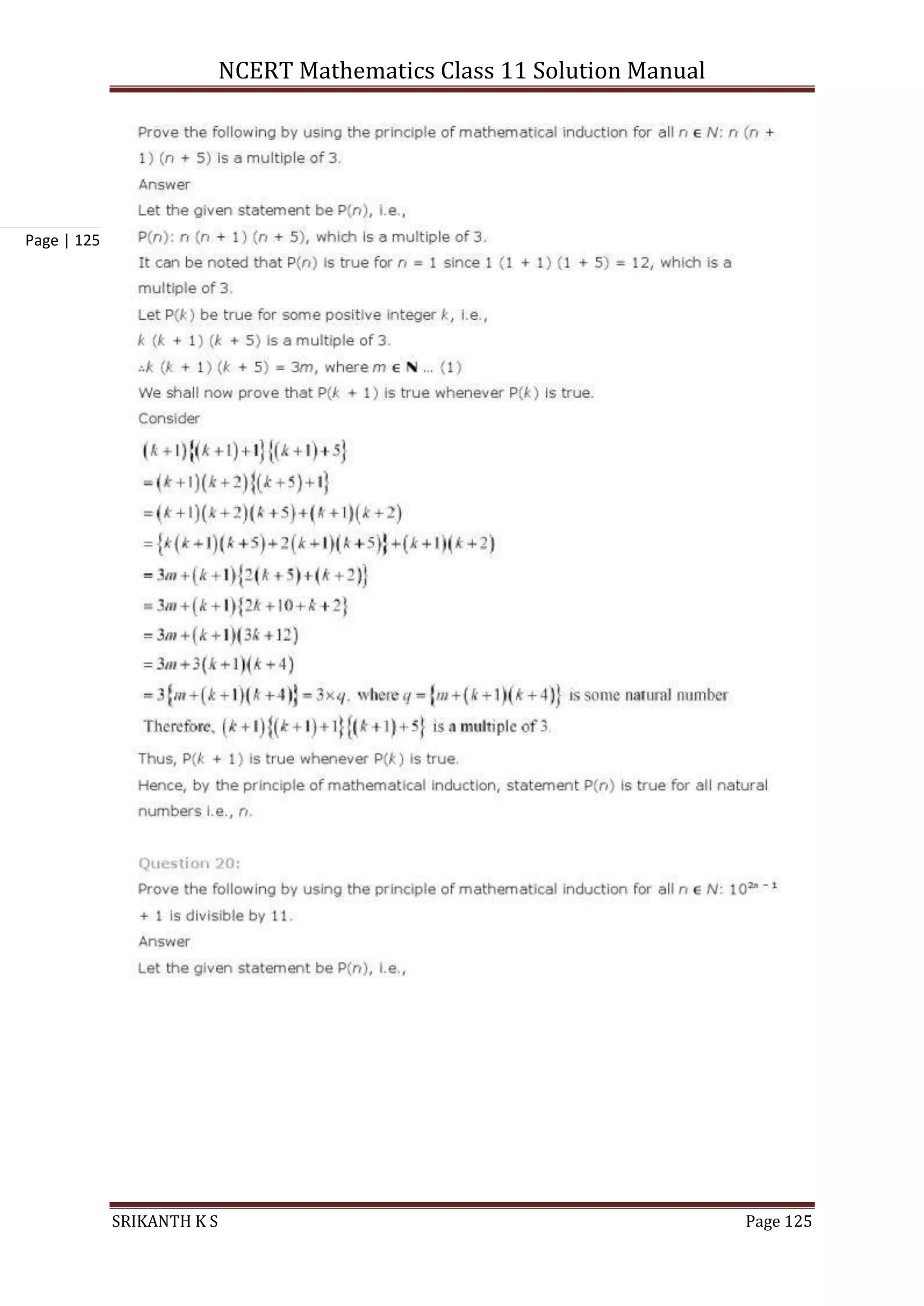 NCERT Mathematics Class 11 Solution Manual
SRIKANTH K S Page 125
Page | 125
 