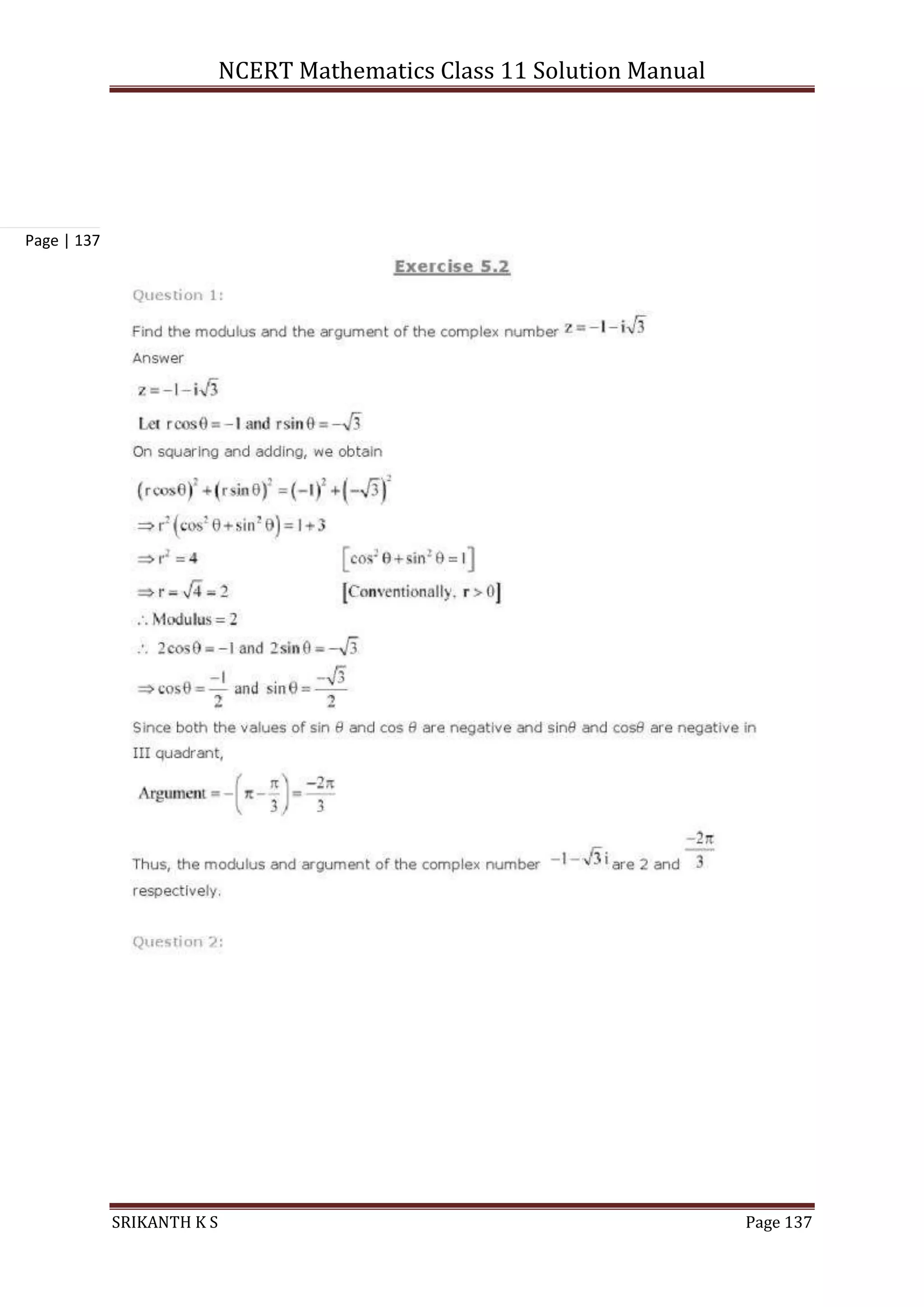 NCERT Mathematics Class 11 Solution Manual
SRIKANTH K S Page 137
Page | 137
 