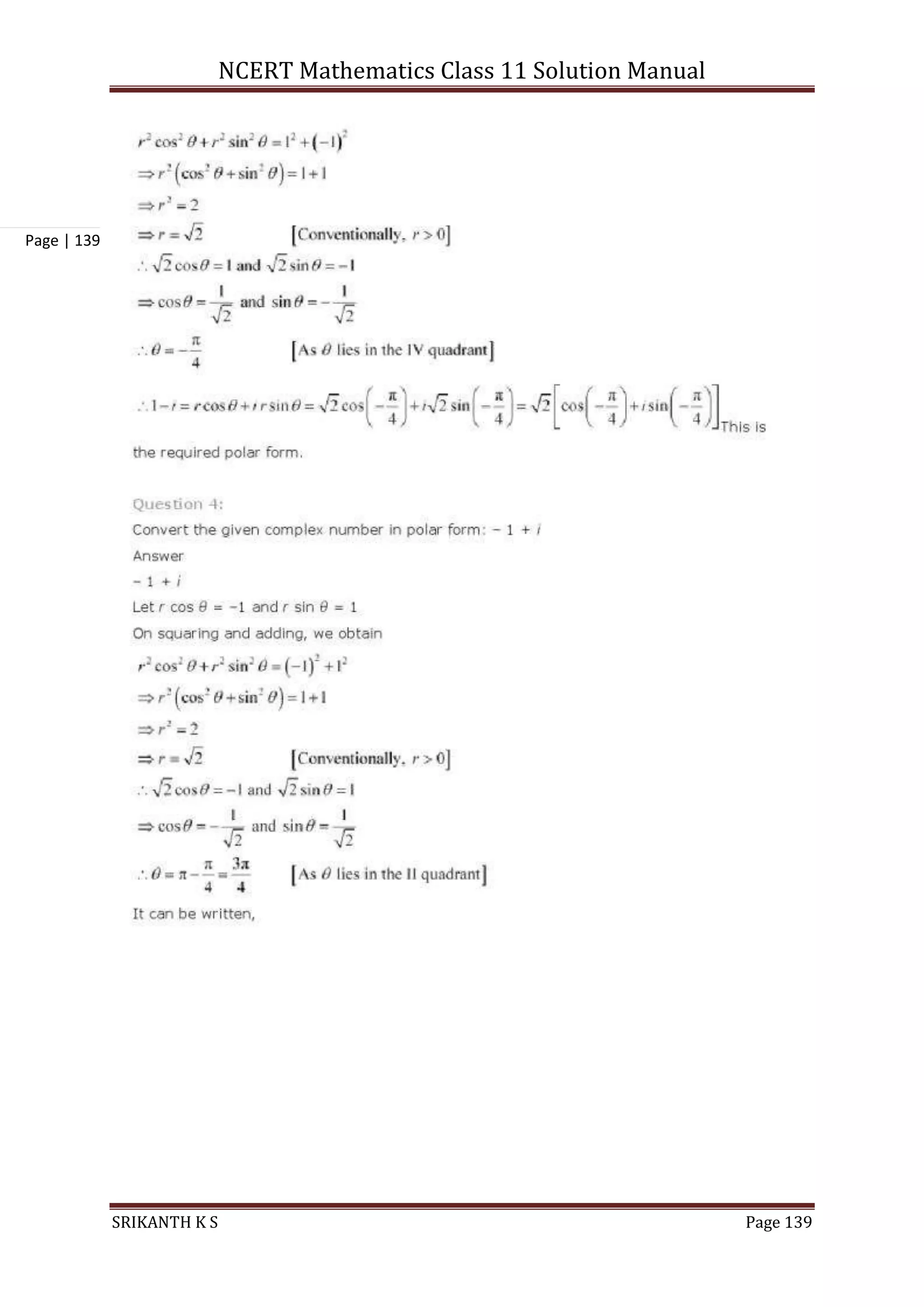 NCERT Mathematics Class 11 Solution Manual
SRIKANTH K S Page 139
Page | 139
 