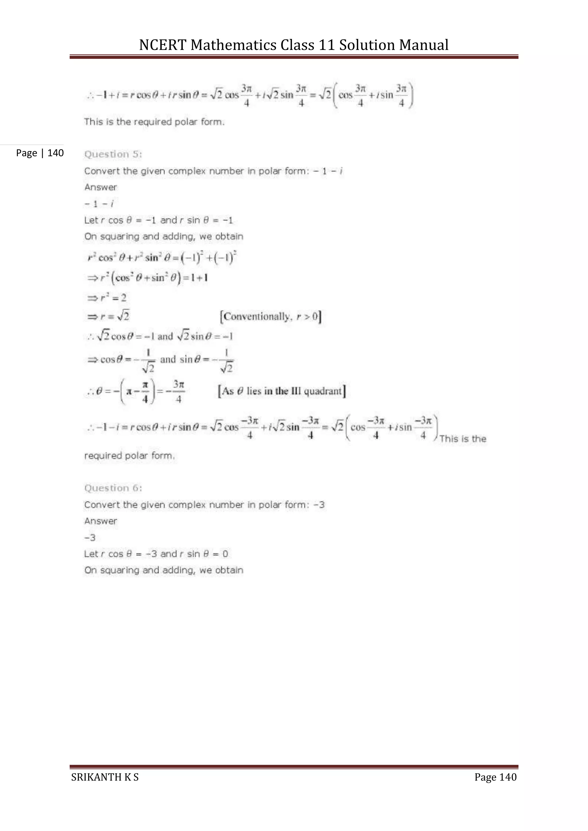 NCERT Mathematics Class 11 Solution Manual
SRIKANTH K S Page 140
Page | 140
 
