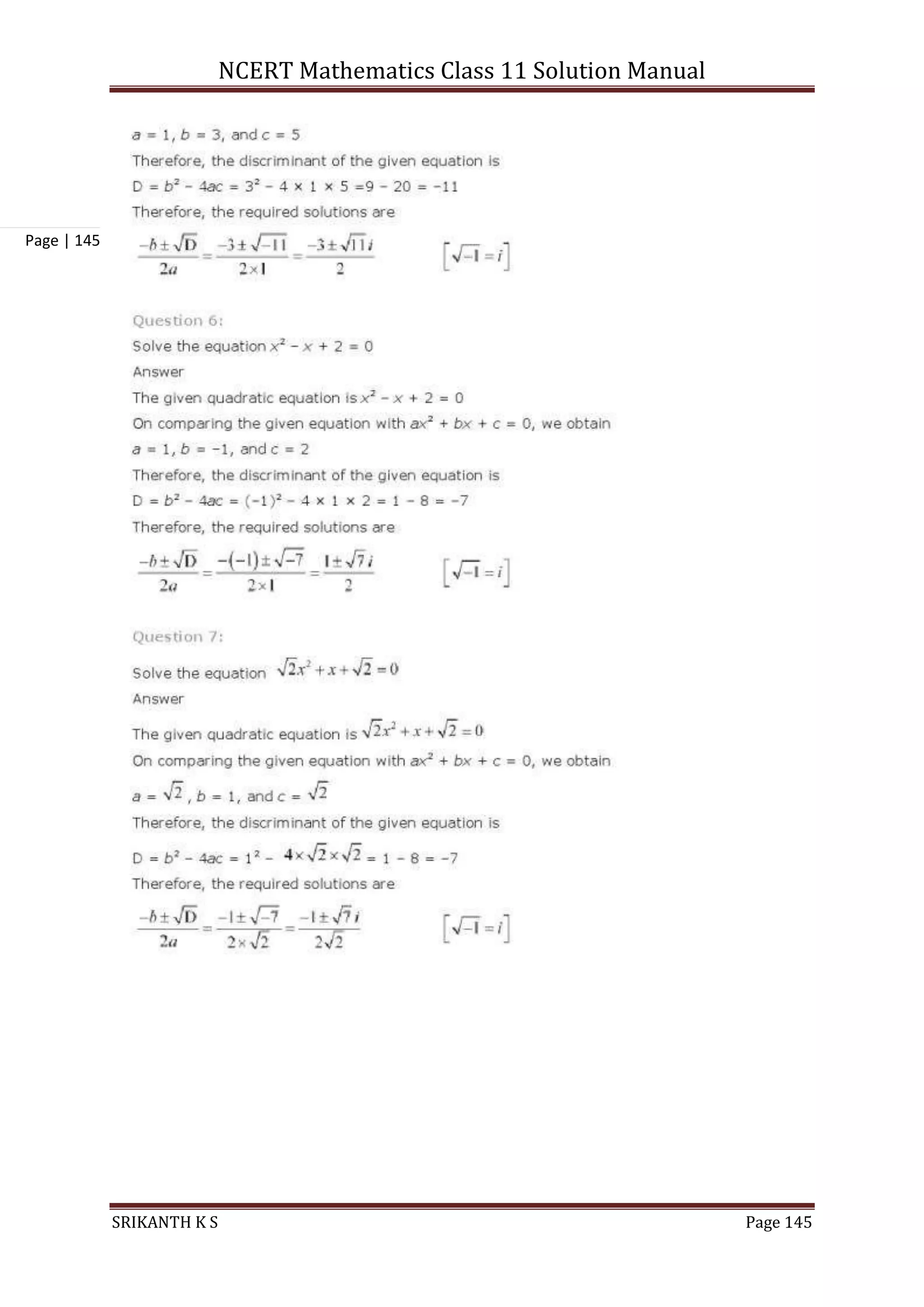 NCERT Mathematics Class 11 Solution Manual
SRIKANTH K S Page 145
Page | 145
 