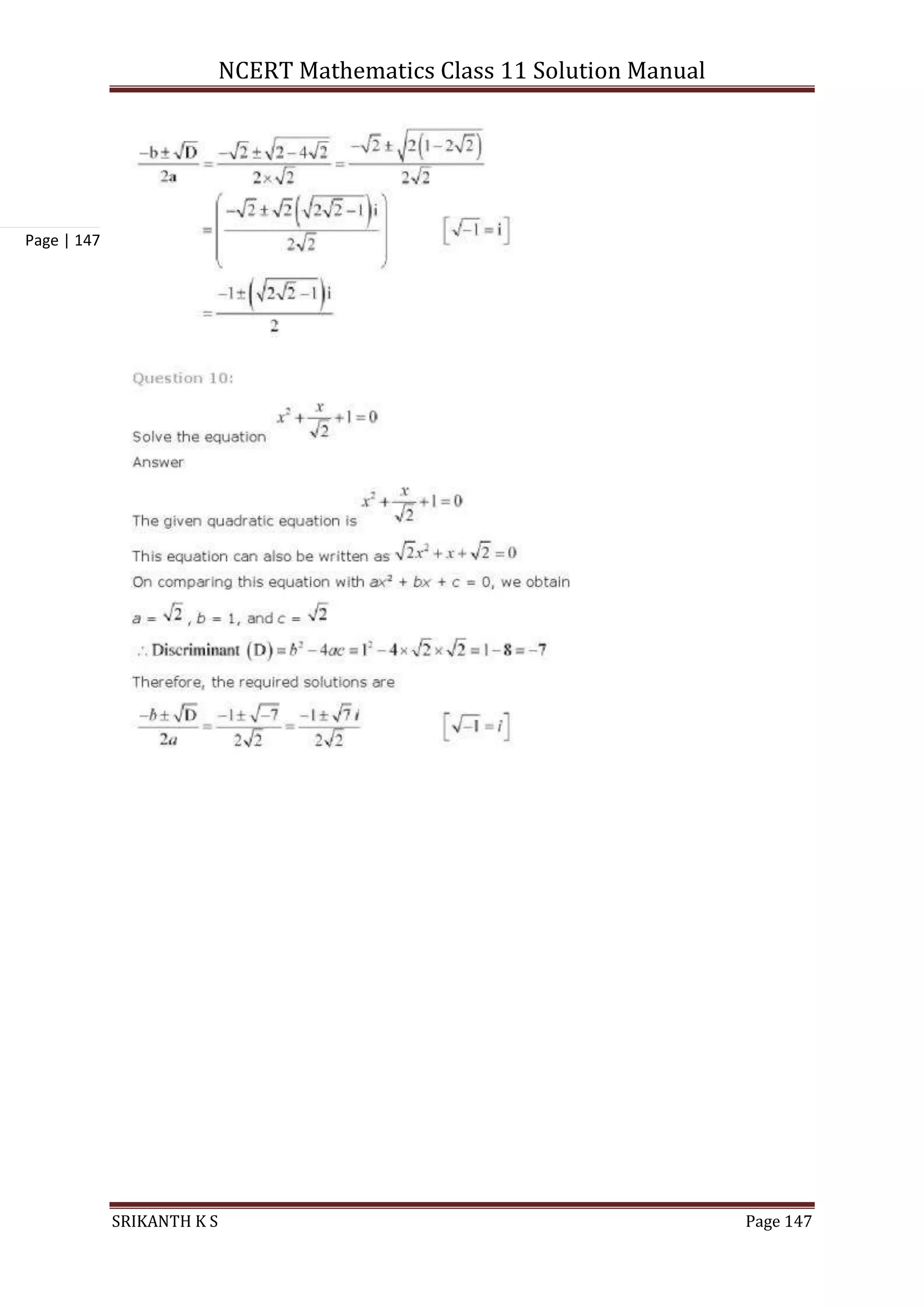 NCERT Mathematics Class 11 Solution Manual
SRIKANTH K S Page 147
Page | 147
 