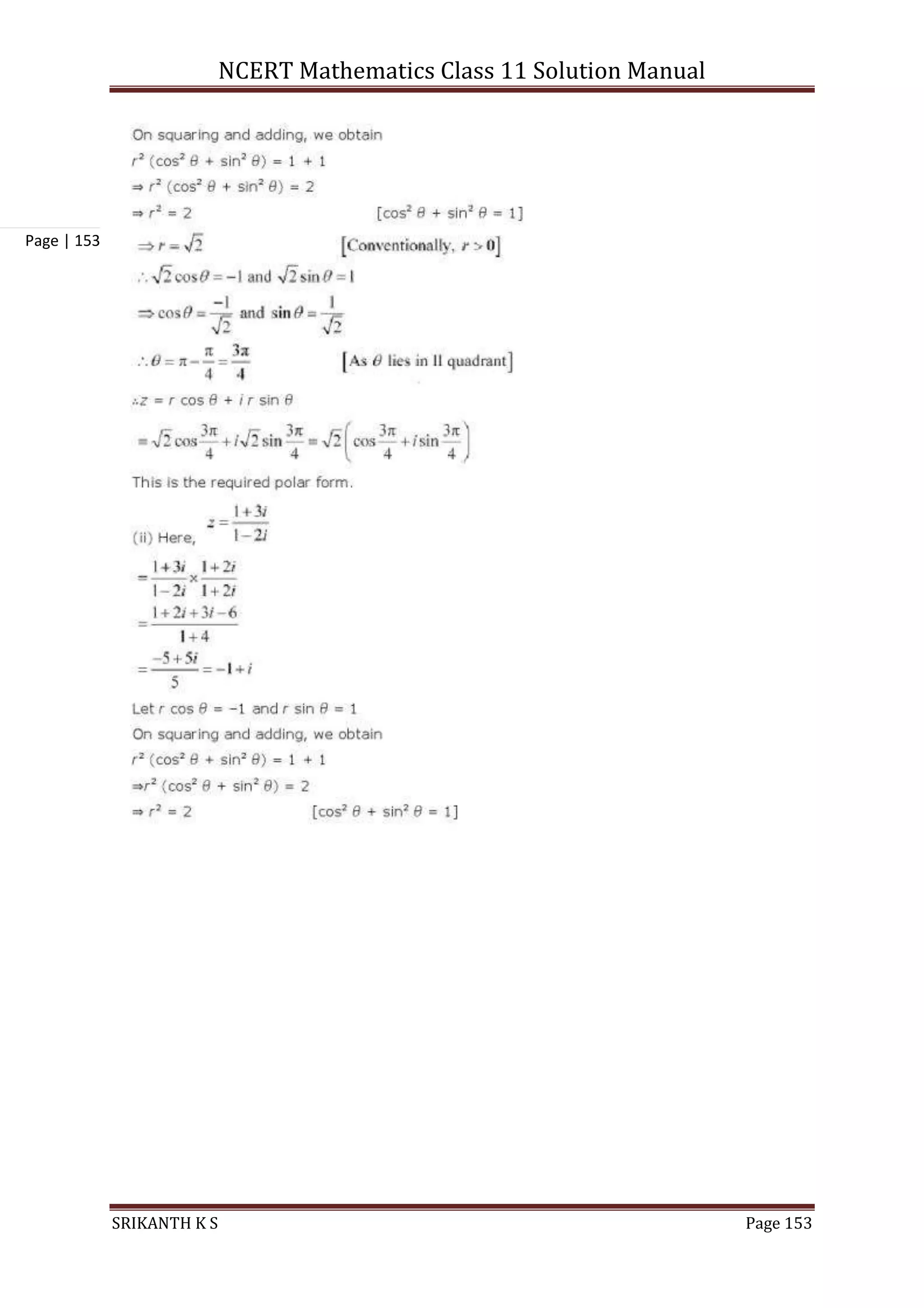 NCERT Mathematics Class 11 Solution Manual
SRIKANTH K S Page 153
Page | 153
 