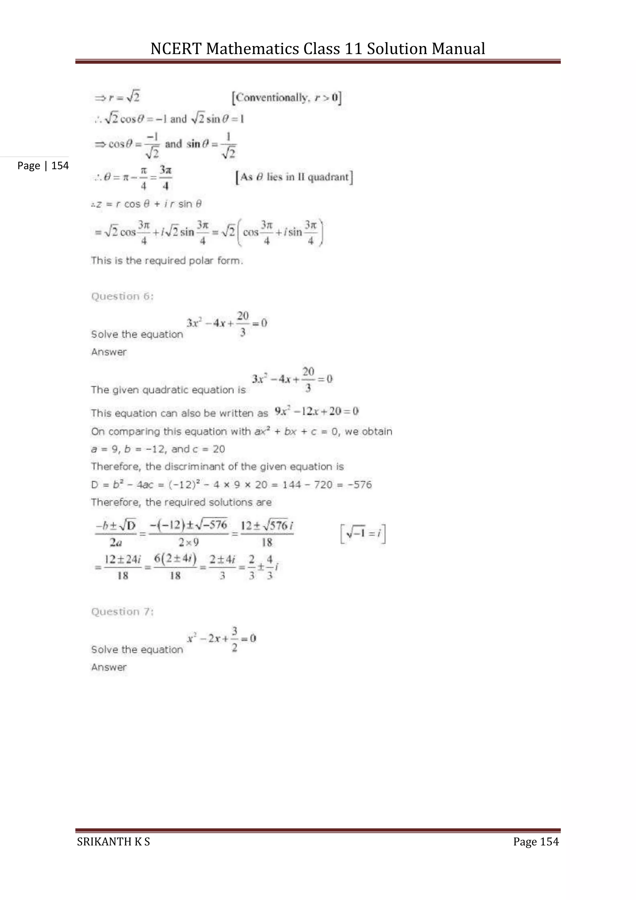 NCERT Mathematics Class 11 Solution Manual
SRIKANTH K S Page 154
Page | 154
 