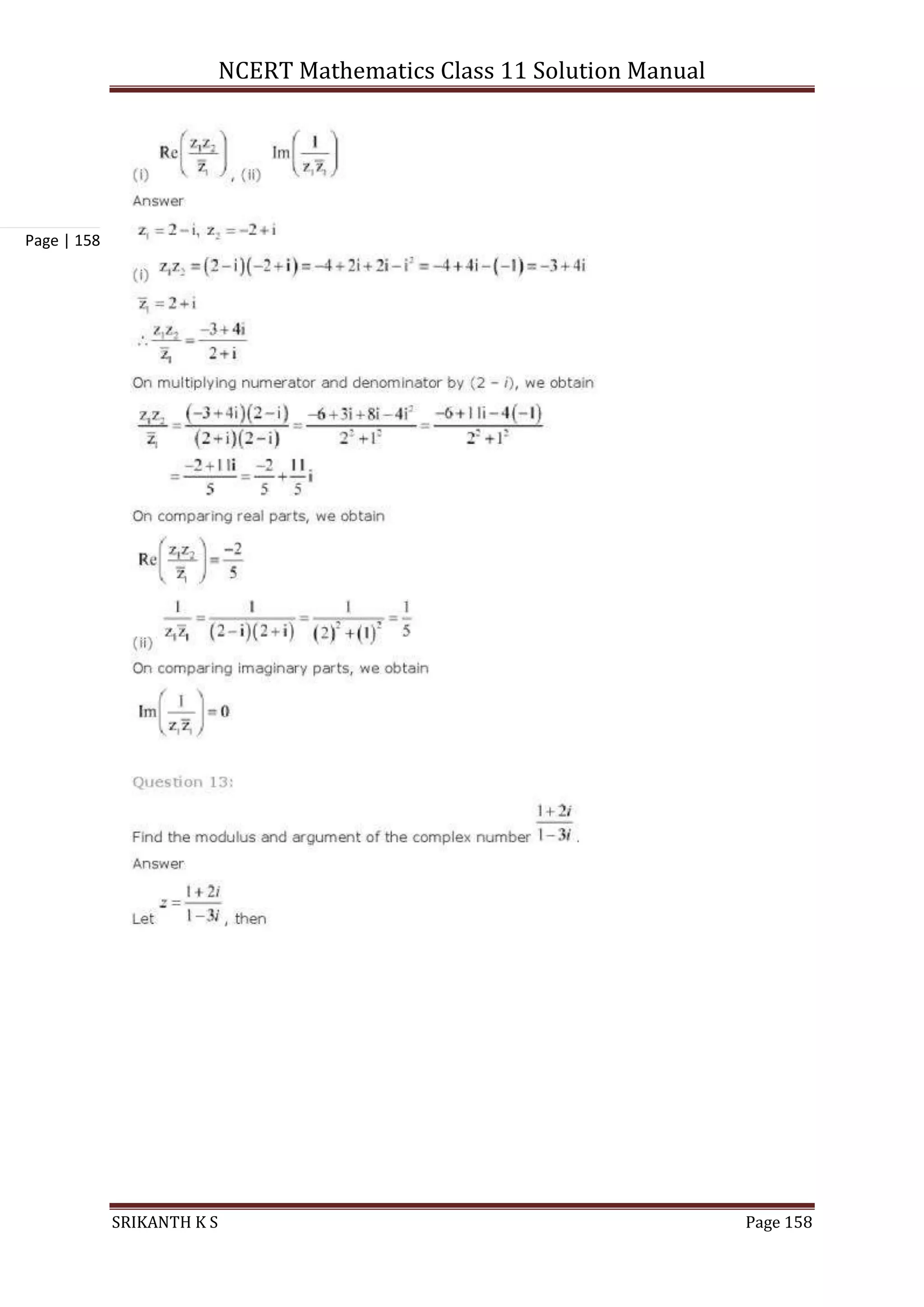 NCERT Mathematics Class 11 Solution Manual
SRIKANTH K S Page 158
Page | 158
 