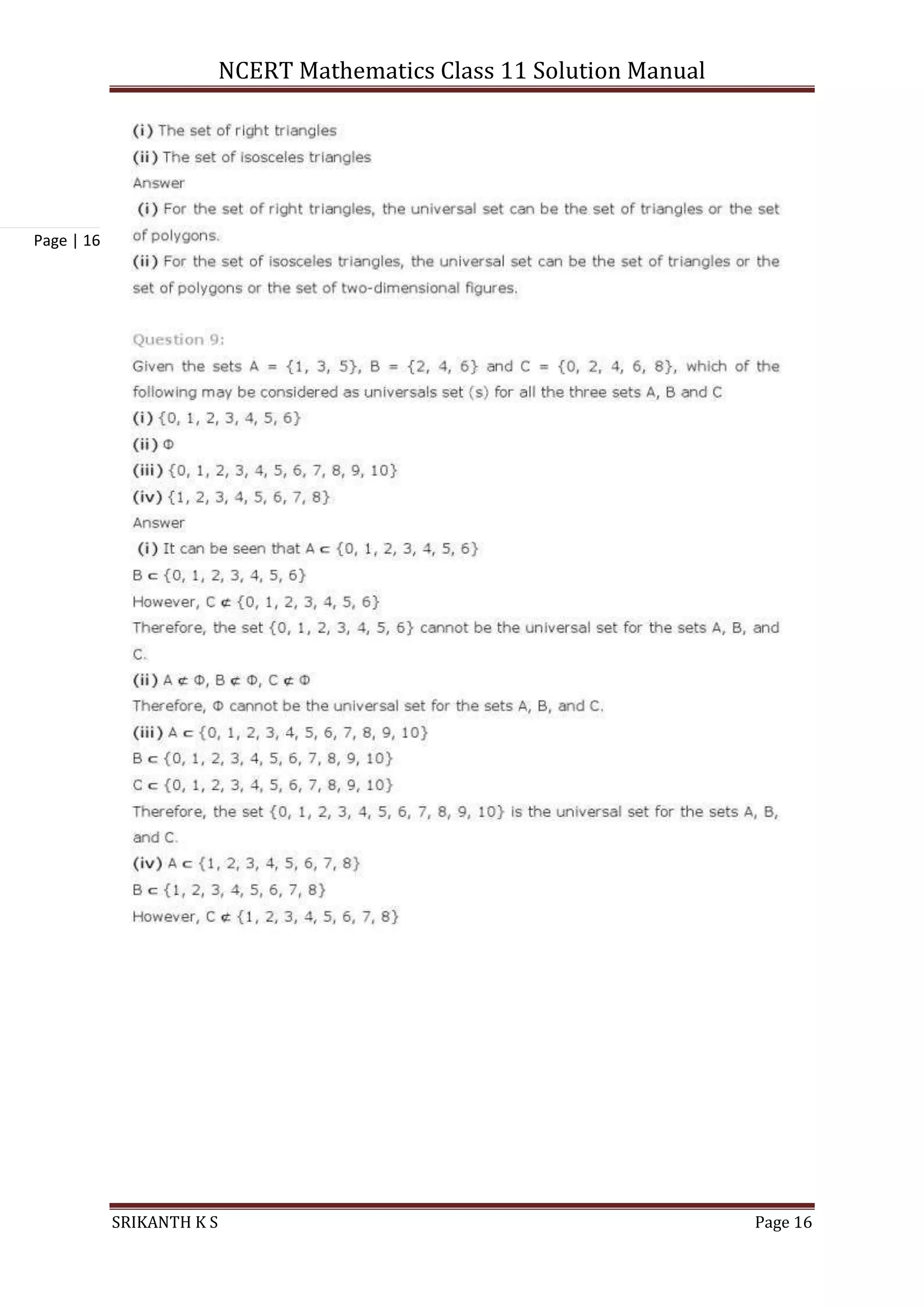 NCERT Mathematics Class 11 Solution Manual
SRIKANTH K S Page 16
Page | 16
 