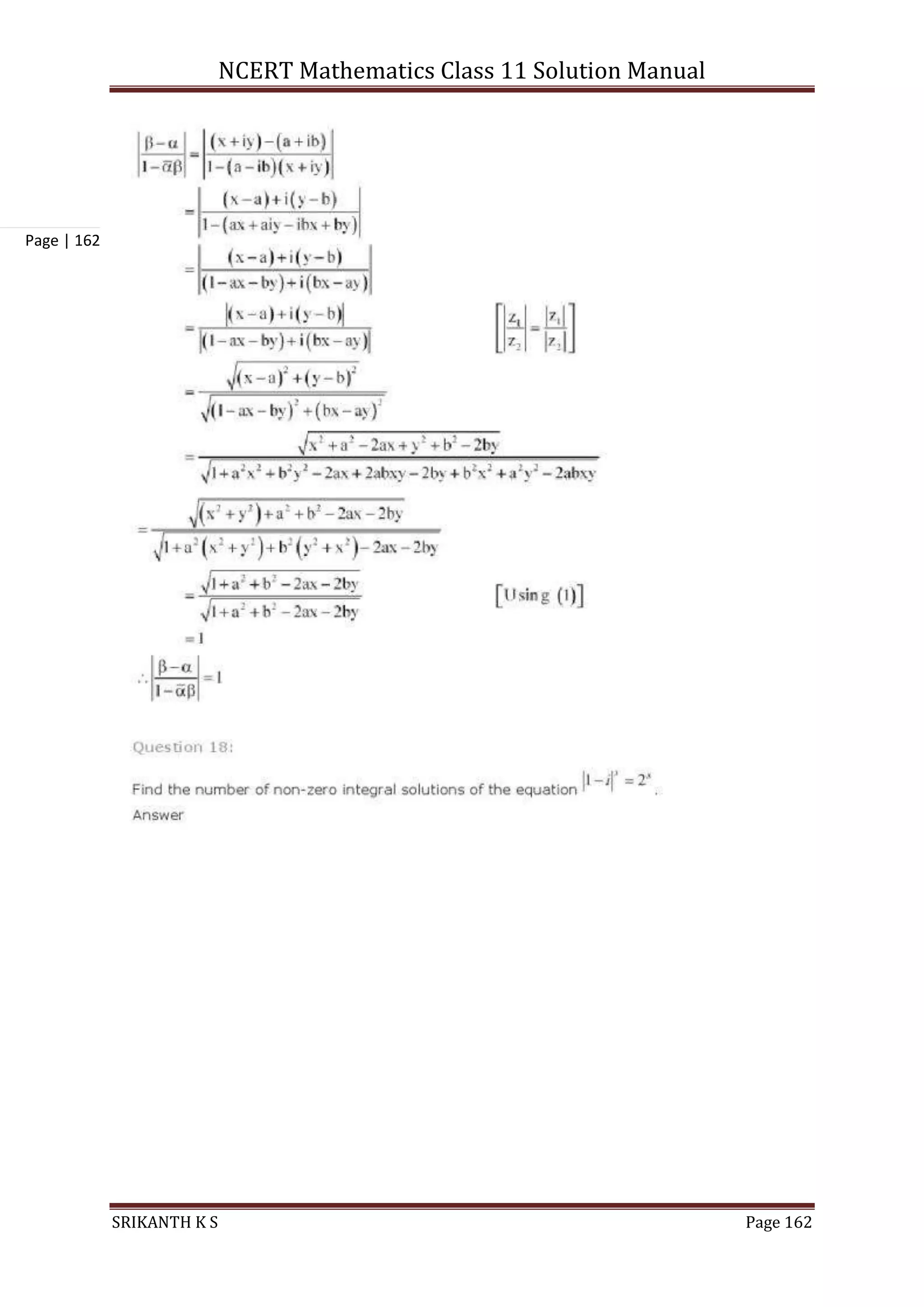 NCERT Mathematics Class 11 Solution Manual
SRIKANTH K S Page 162
Page | 162
 