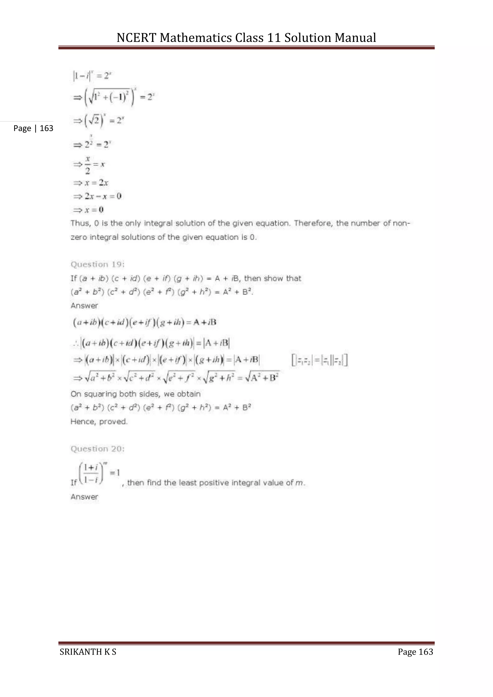 NCERT Mathematics Class 11 Solution Manual
SRIKANTH K S Page 163
Page | 163
 