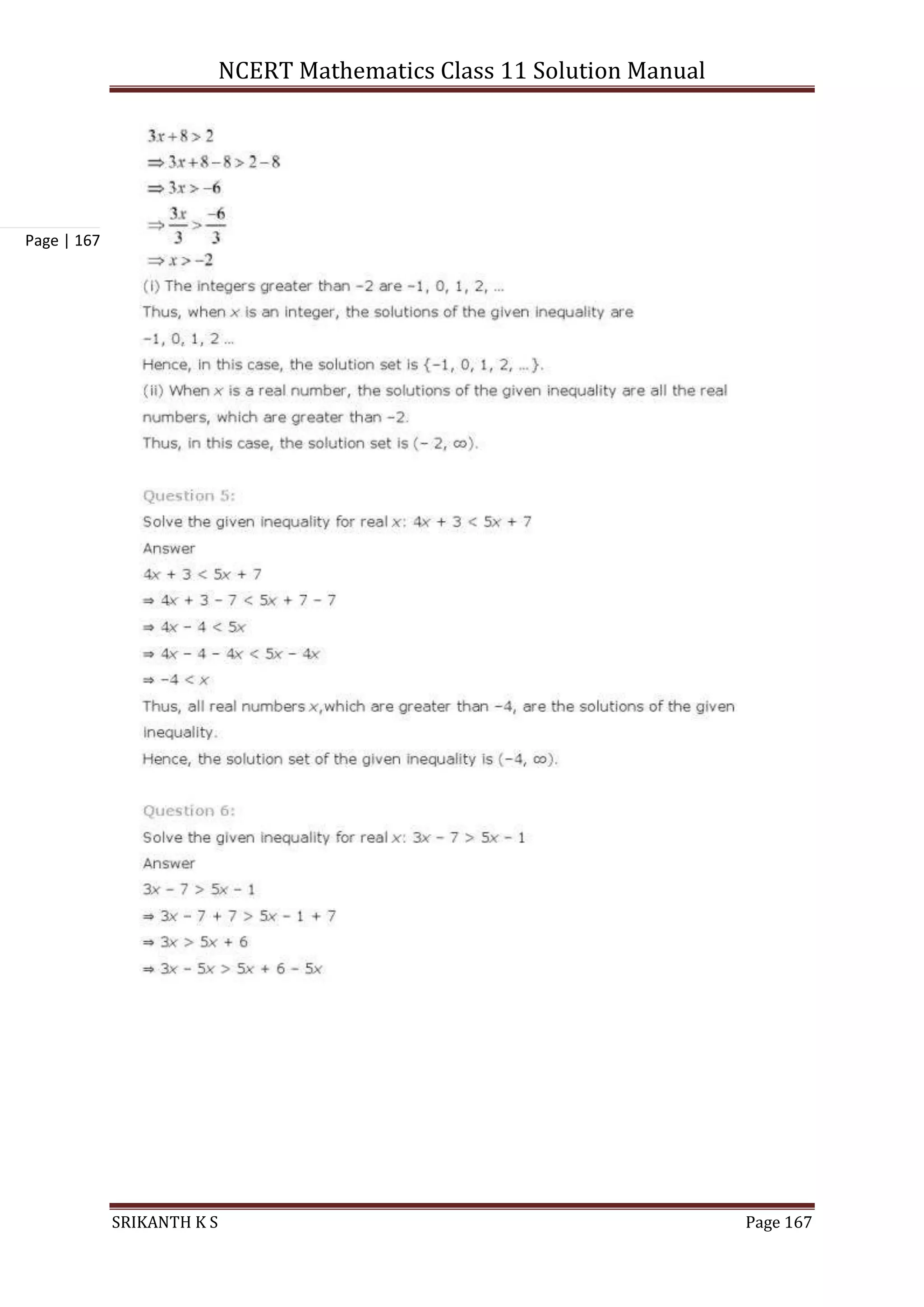 NCERT Mathematics Class 11 Solution Manual
SRIKANTH K S Page 167
Page | 167
 
