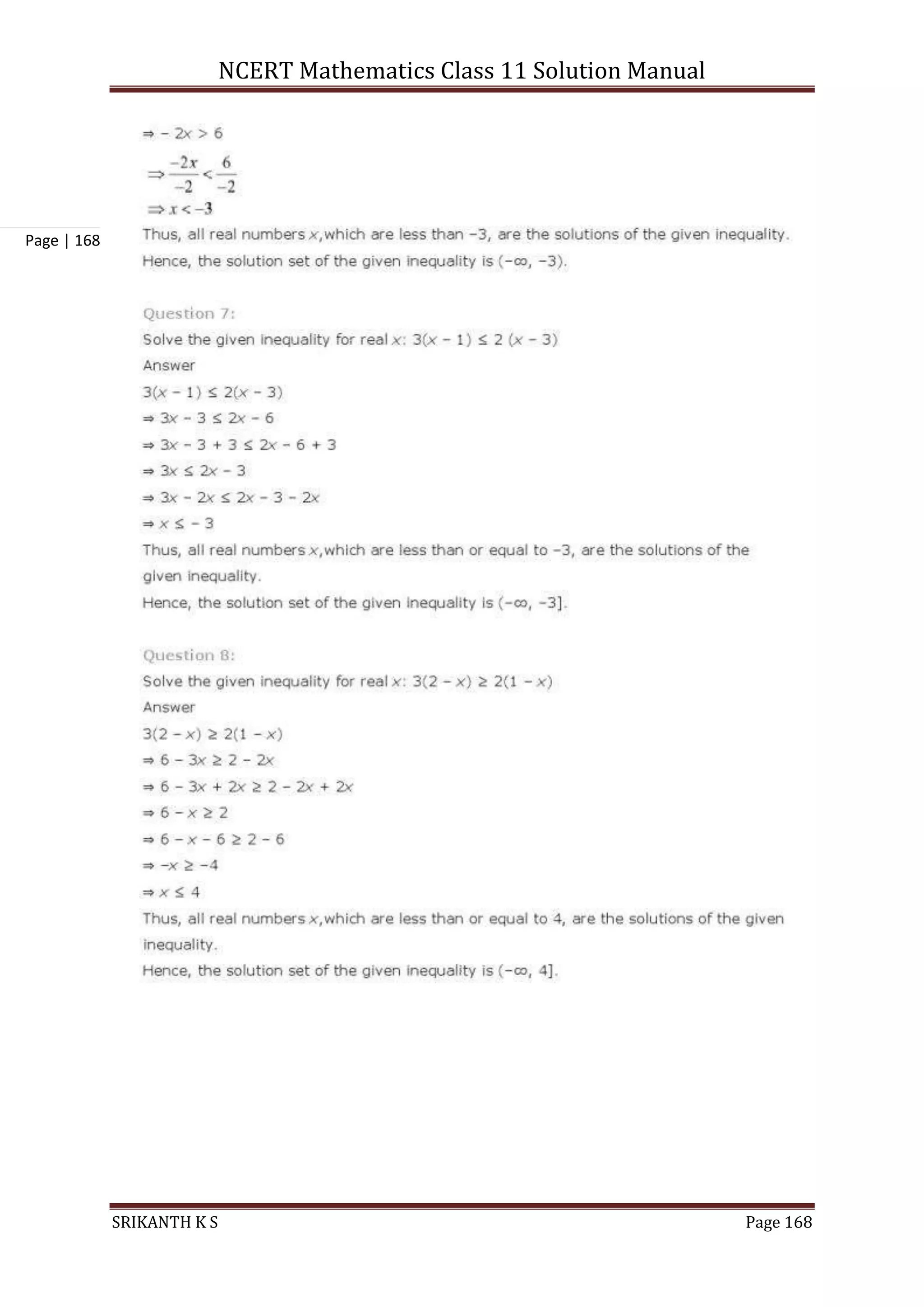 NCERT Mathematics Class 11 Solution Manual
SRIKANTH K S Page 168
Page | 168
 