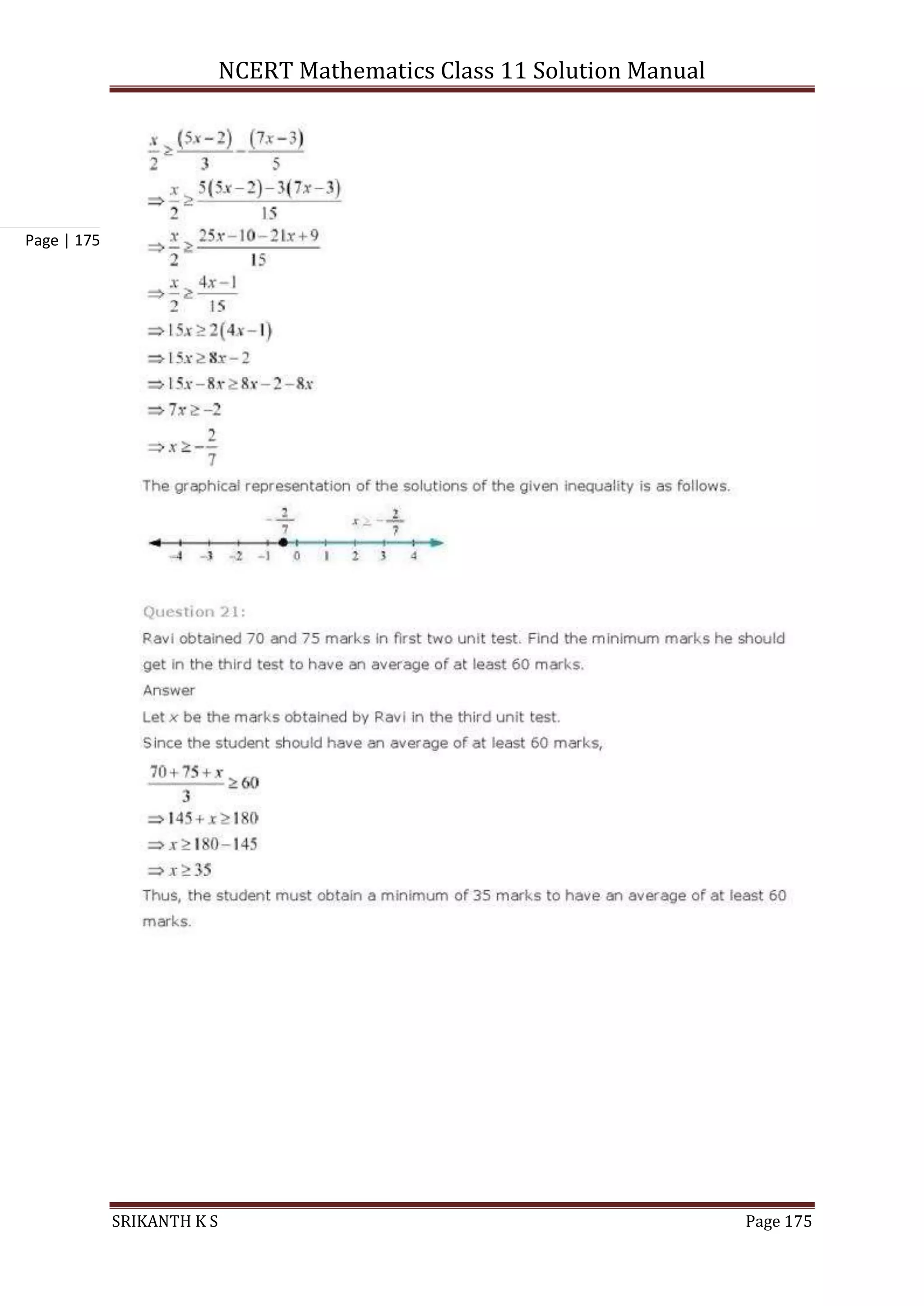 NCERT Mathematics Class 11 Solution Manual
SRIKANTH K S Page 175
Page | 175
 