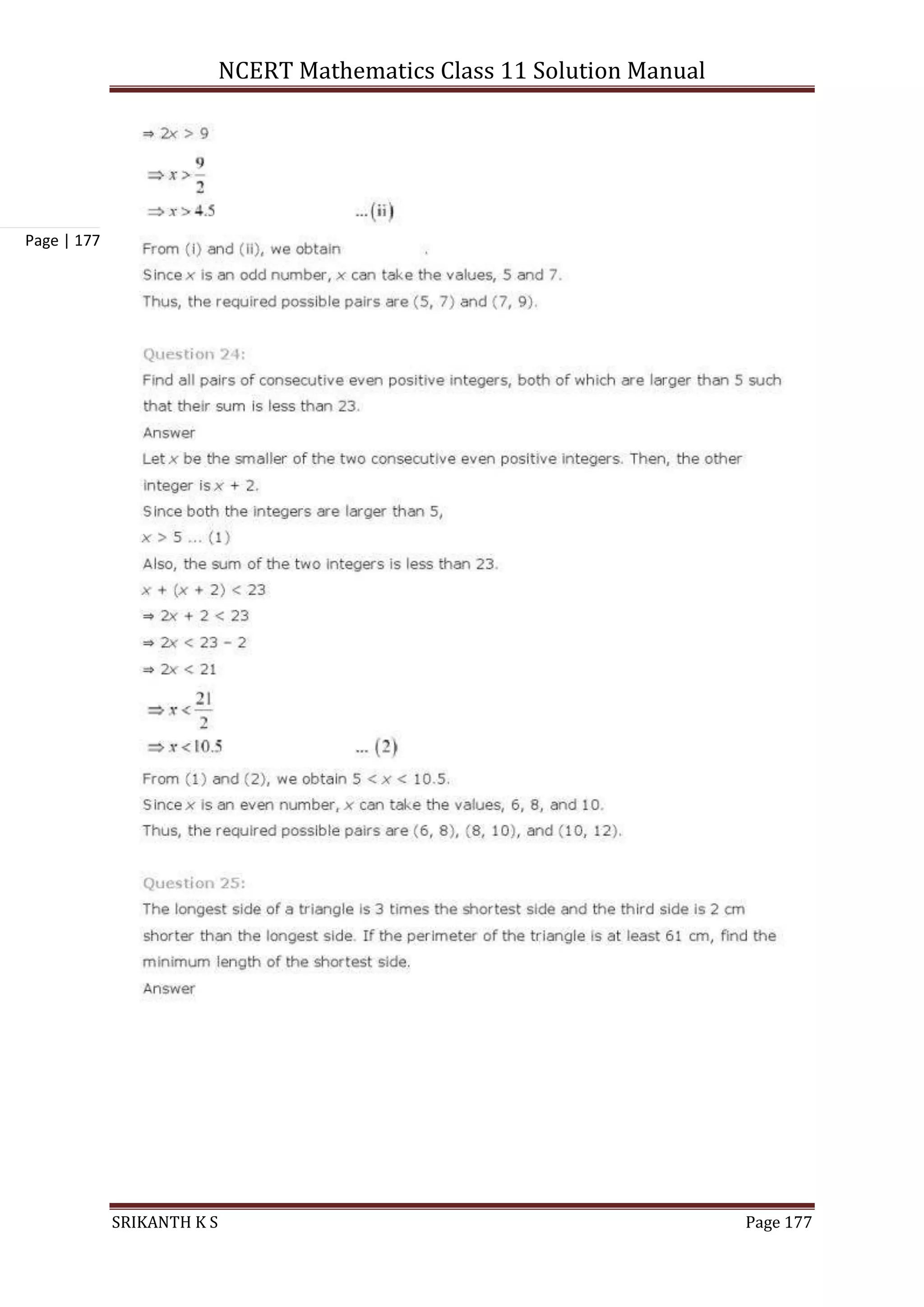 NCERT Mathematics Class 11 Solution Manual
SRIKANTH K S Page 177
Page | 177
 