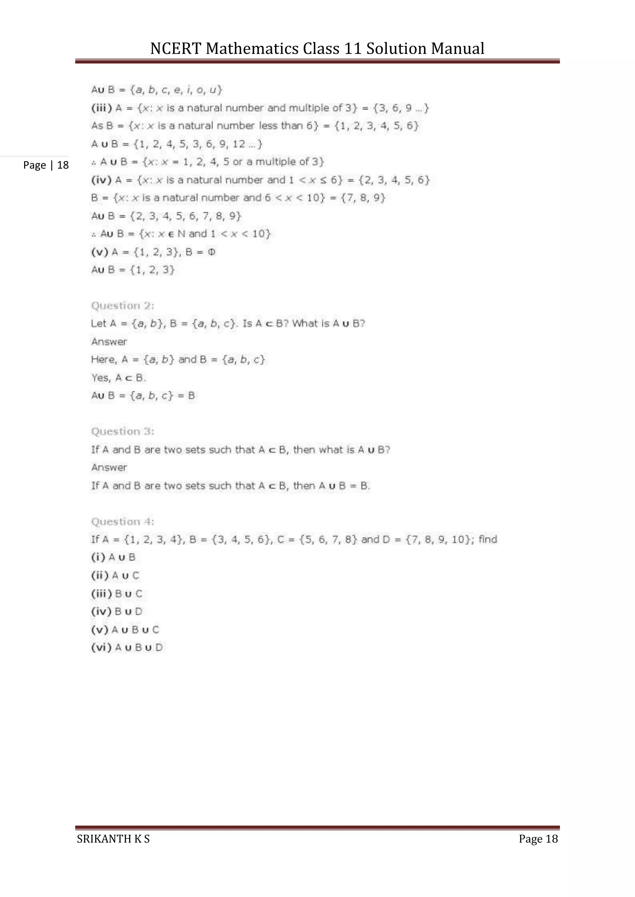 NCERT Mathematics Class 11 Solution Manual
SRIKANTH K S Page 18
Page | 18
 