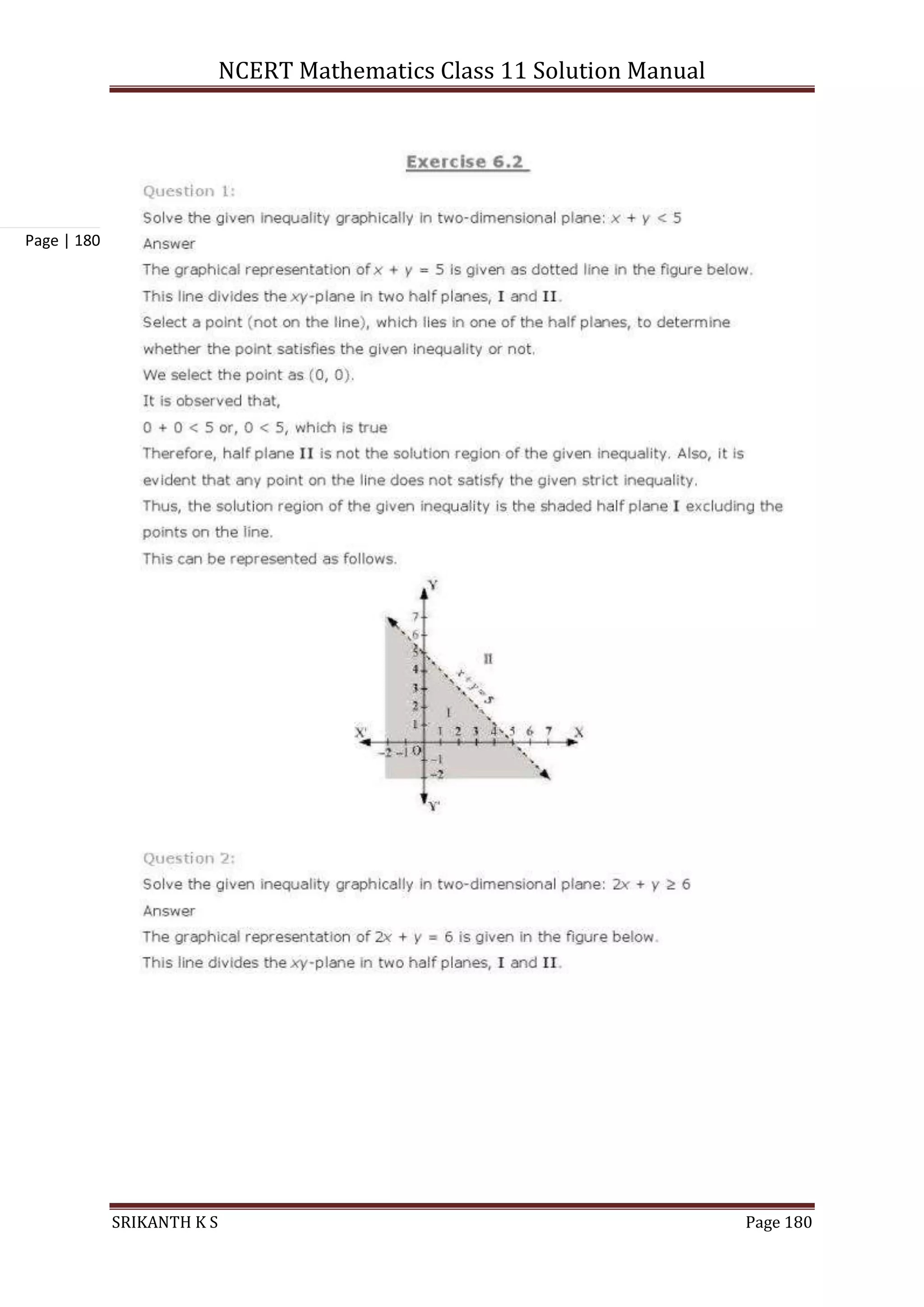 NCERT Mathematics Class 11 Solution Manual
SRIKANTH K S Page 180
Page | 180
 
