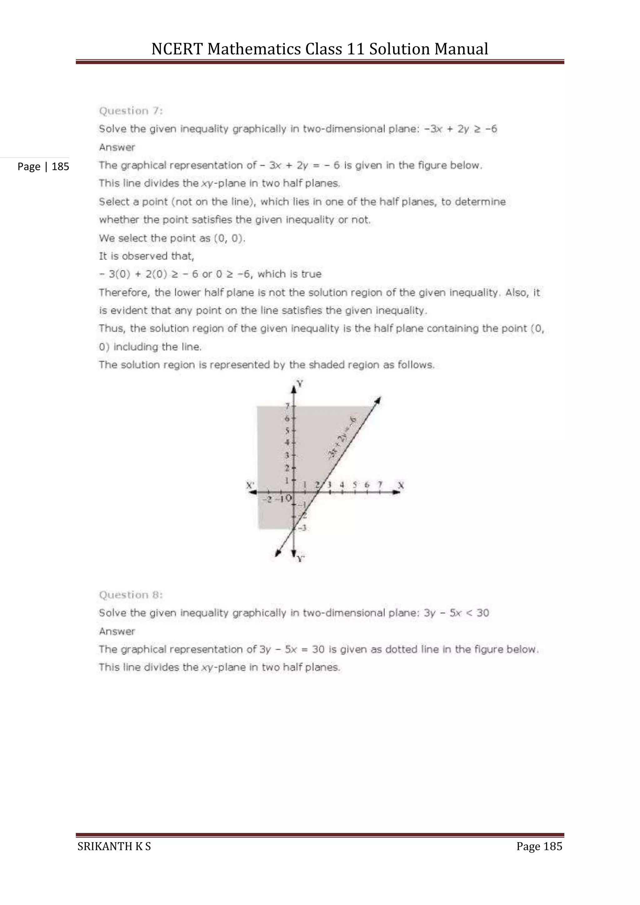 NCERT Mathematics Class 11 Solution Manual
SRIKANTH K S Page 185
Page | 185
 