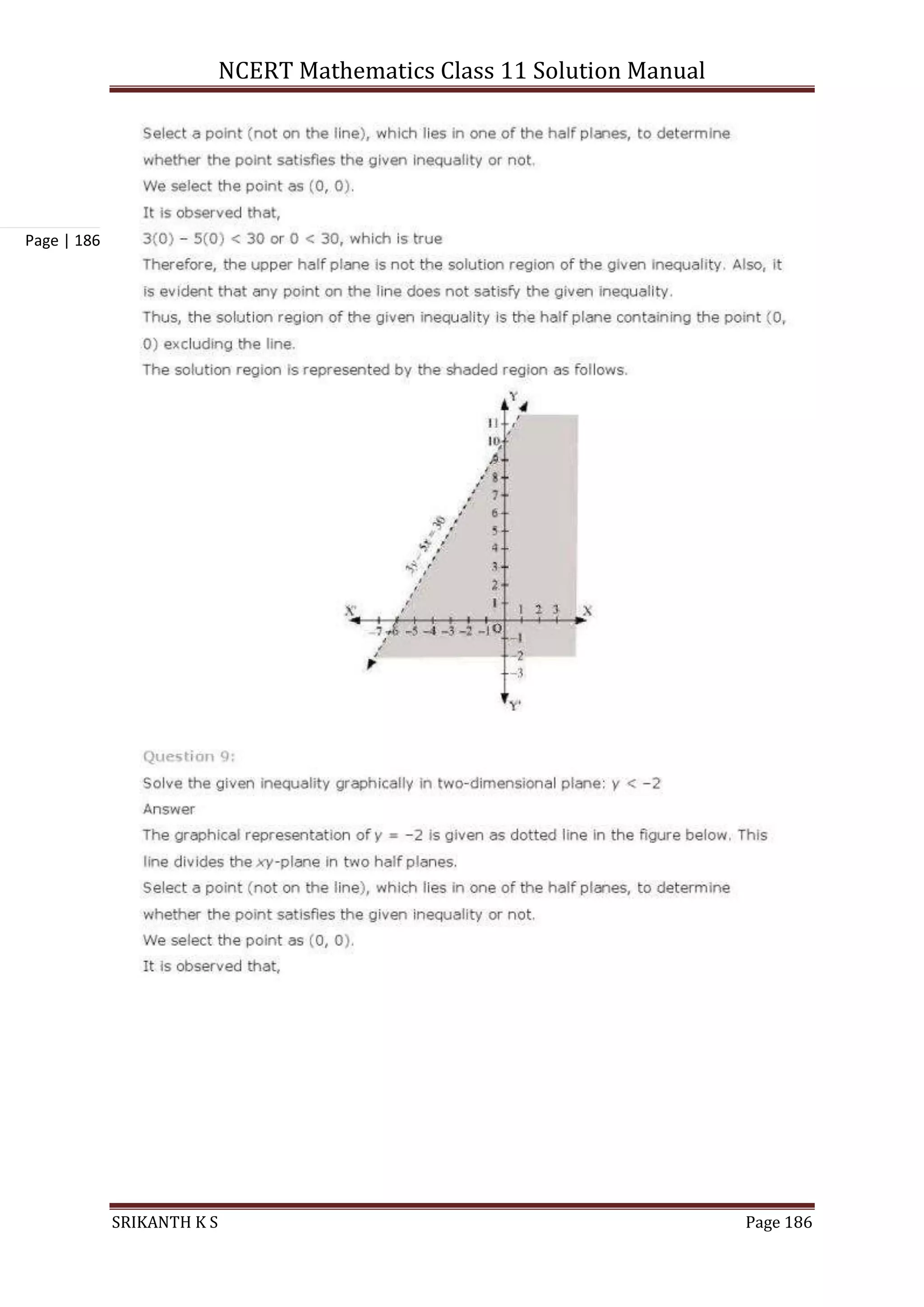 NCERT Mathematics Class 11 Solution Manual
SRIKANTH K S Page 186
Page | 186
 