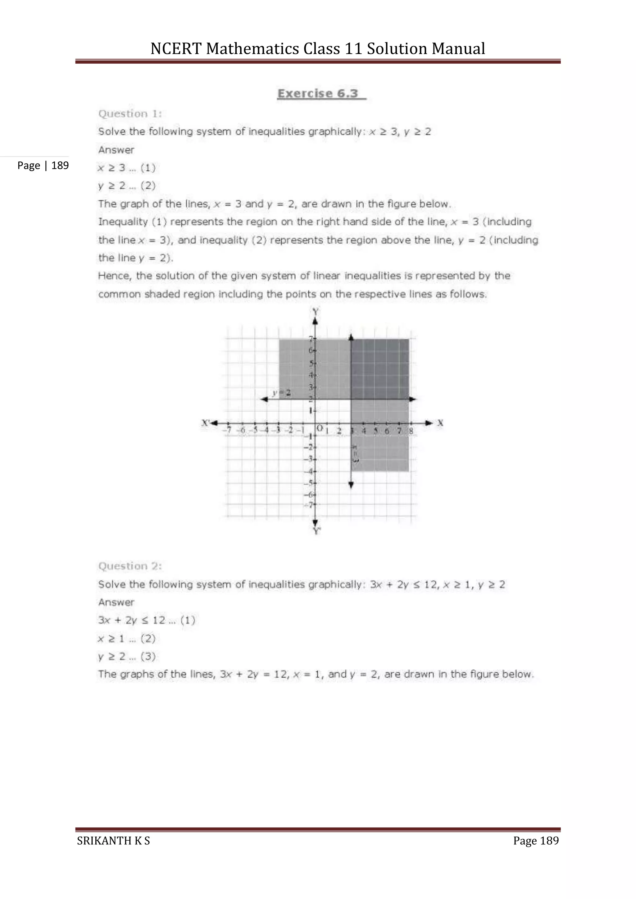 NCERT Mathematics Class 11 Solution Manual
SRIKANTH K S Page 189
Page | 189
 