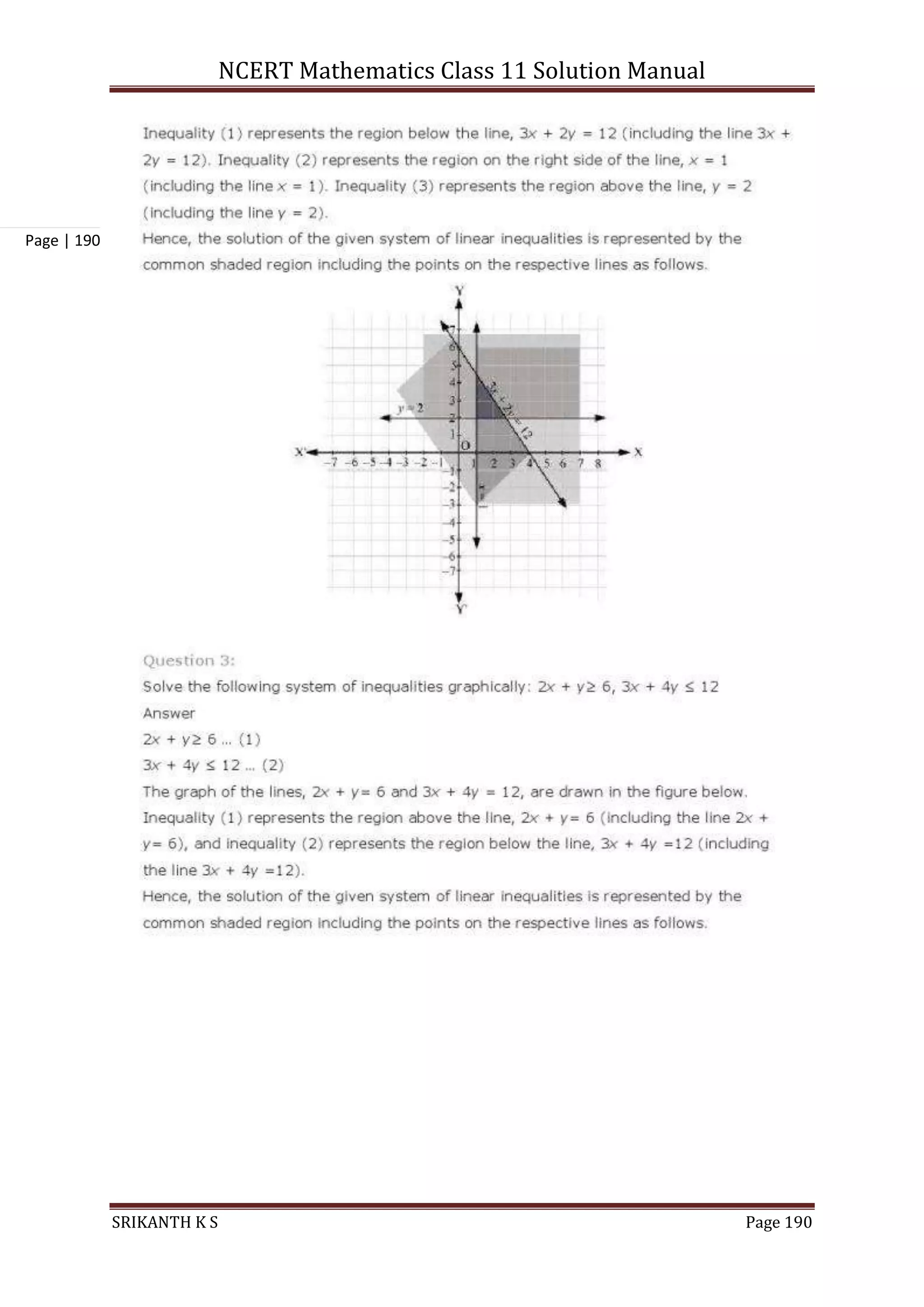 NCERT Mathematics Class 11 Solution Manual
SRIKANTH K S Page 190
Page | 190
 