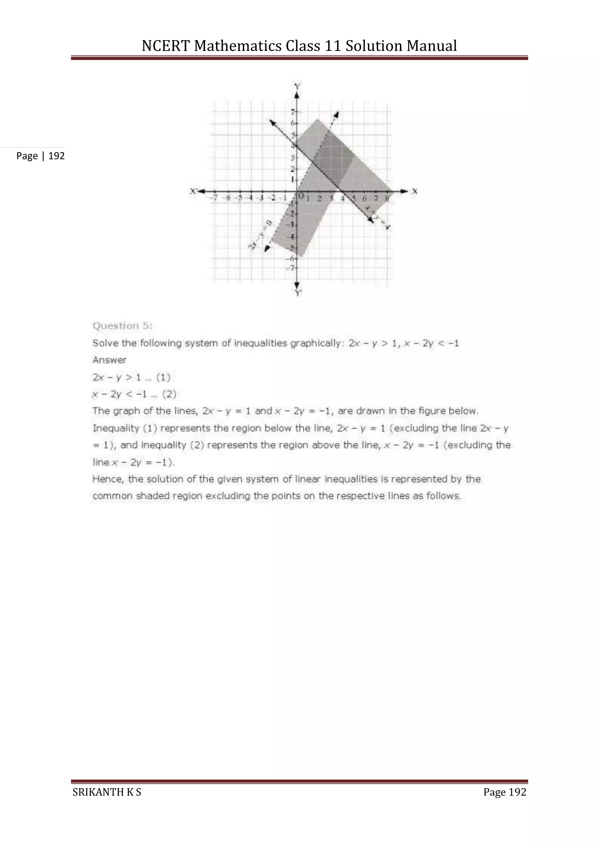 NCERT Mathematics Class 11 Solution Manual
SRIKANTH K S Page 192
Page | 192
 