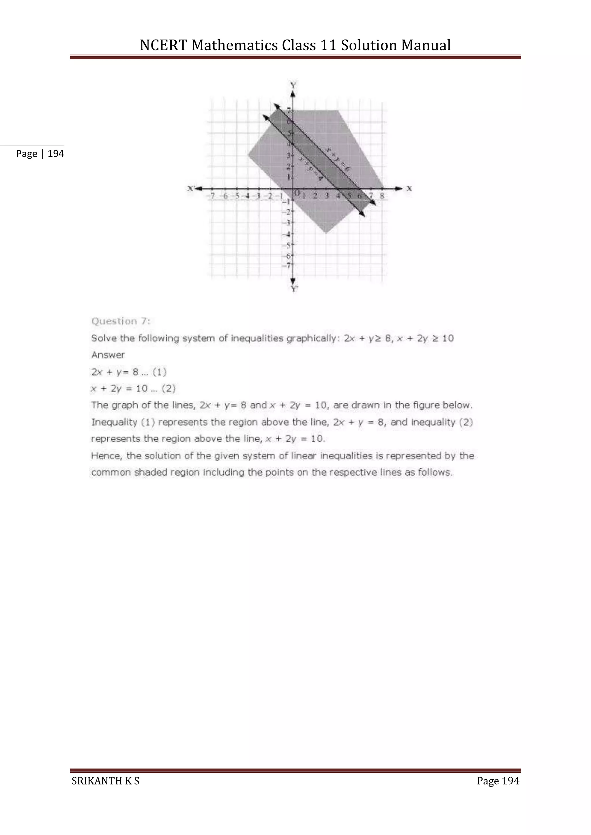 NCERT Mathematics Class 11 Solution Manual
SRIKANTH K S Page 194
Page | 194
 