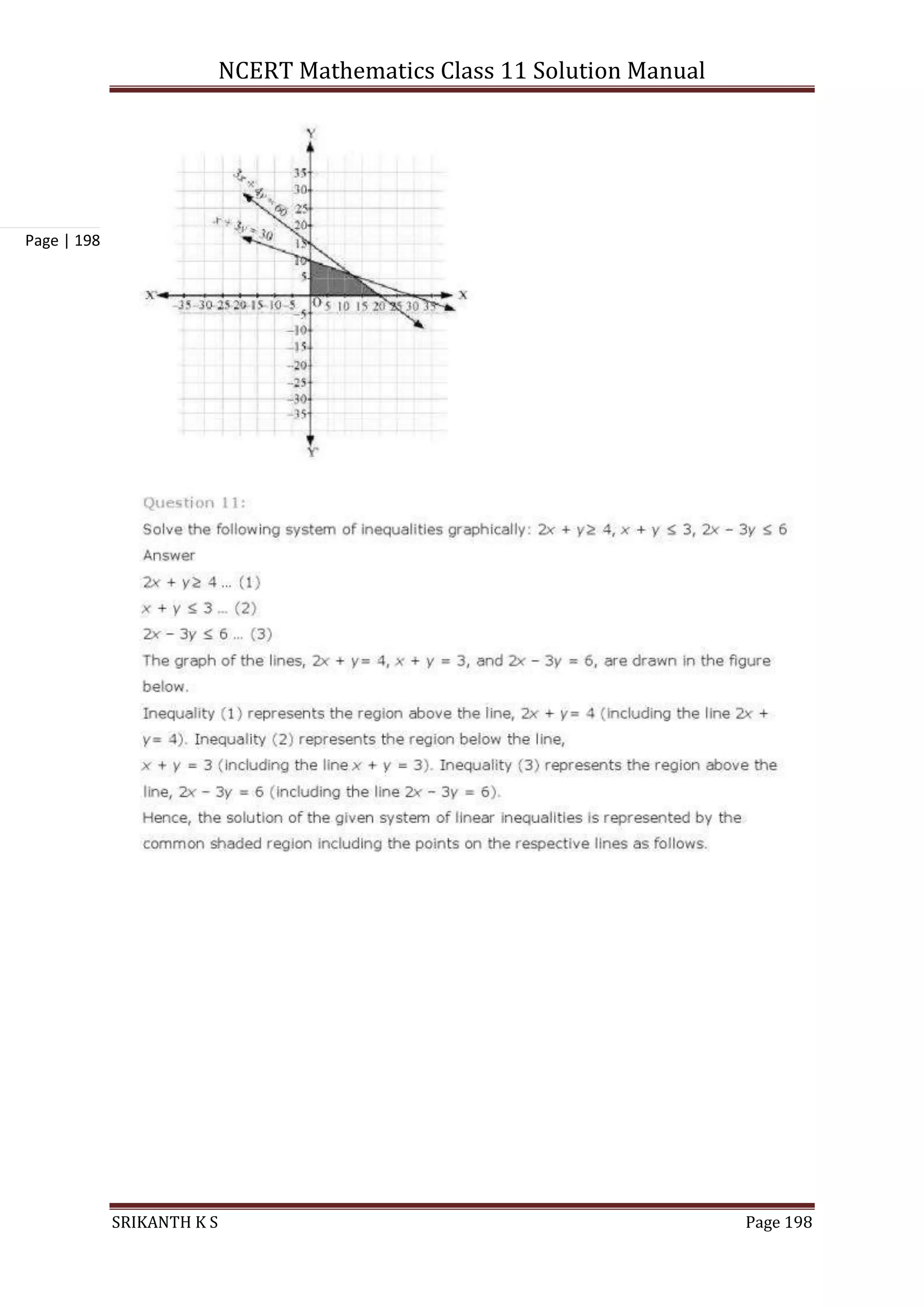 NCERT Mathematics Class 11 Solution Manual
SRIKANTH K S Page 198
Page | 198
 