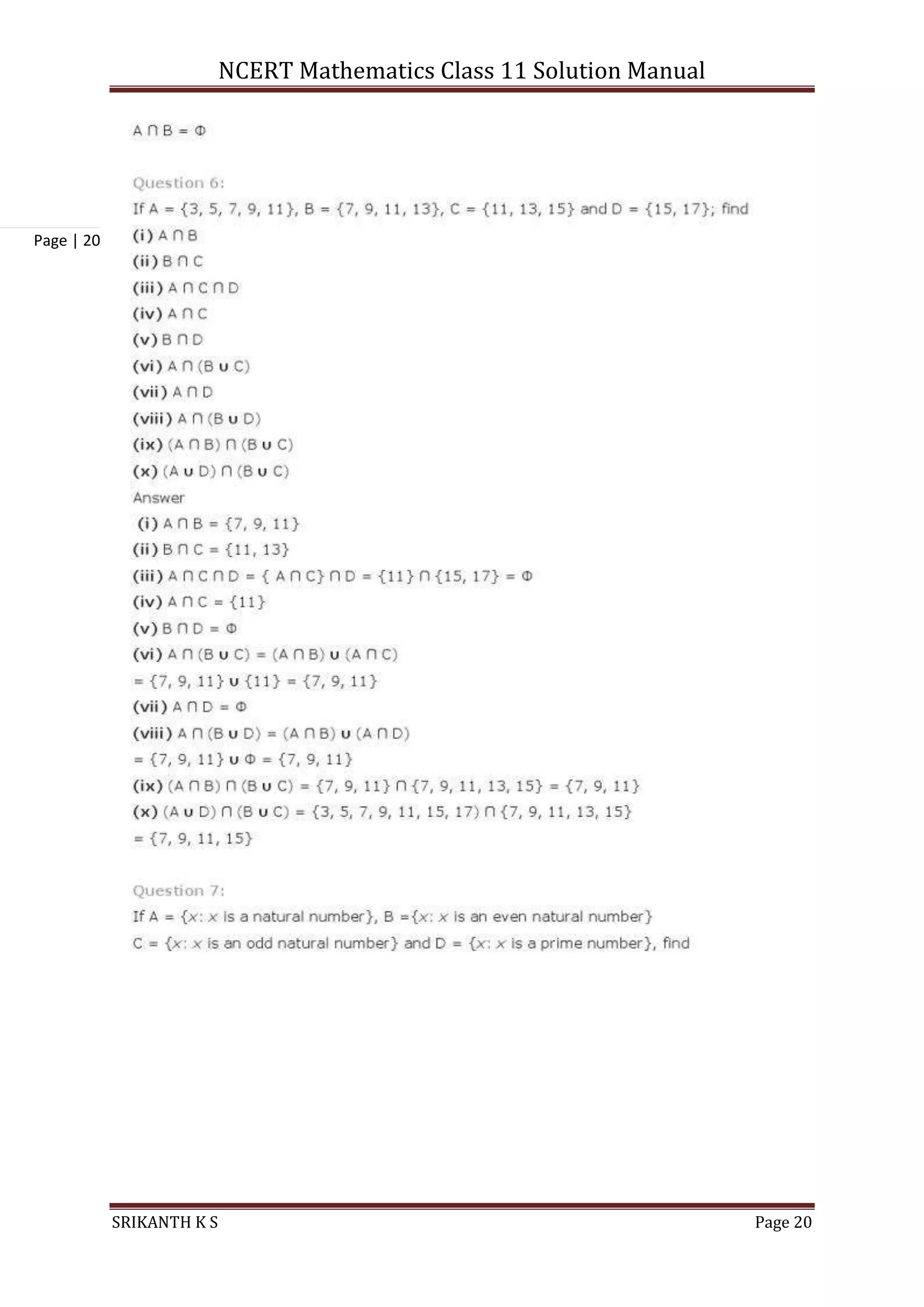 NCERT Mathematics Class 11 Solution Manual
SRIKANTH K S Page 20
Page | 20
 