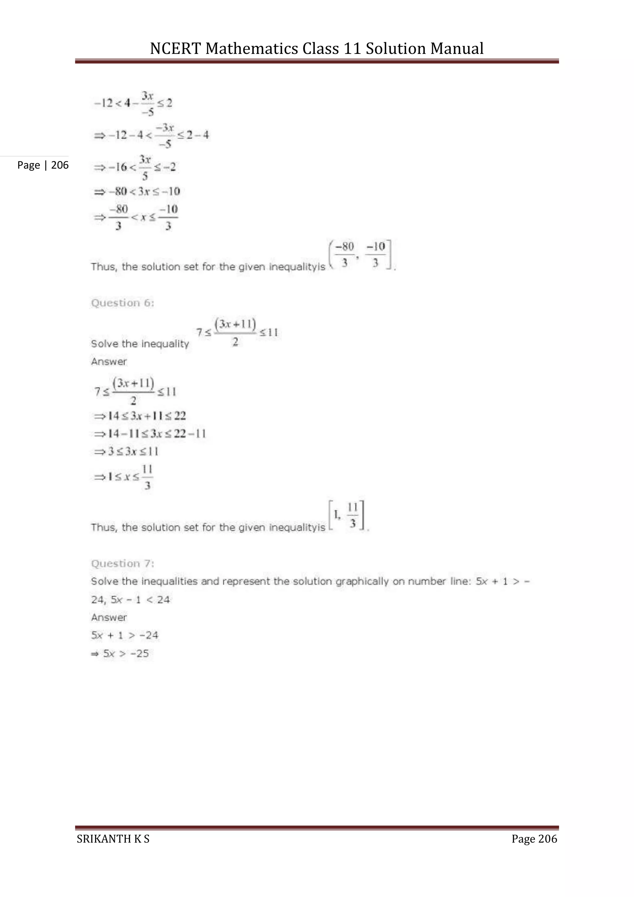 NCERT Mathematics Class 11 Solution Manual
SRIKANTH K S Page 206
Page | 206
 