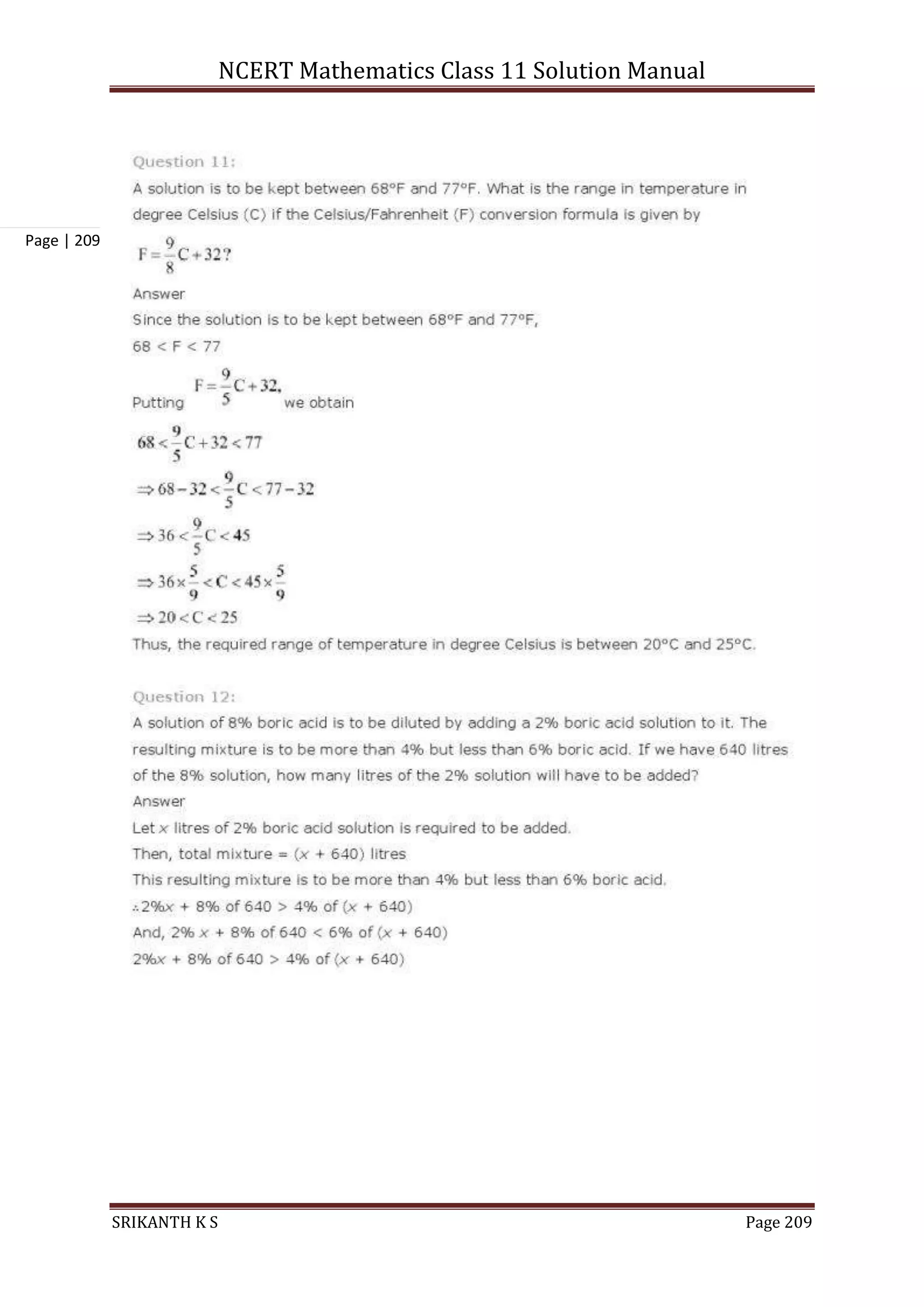 NCERT Mathematics Class 11 Solution Manual
SRIKANTH K S Page 209
Page | 209
 