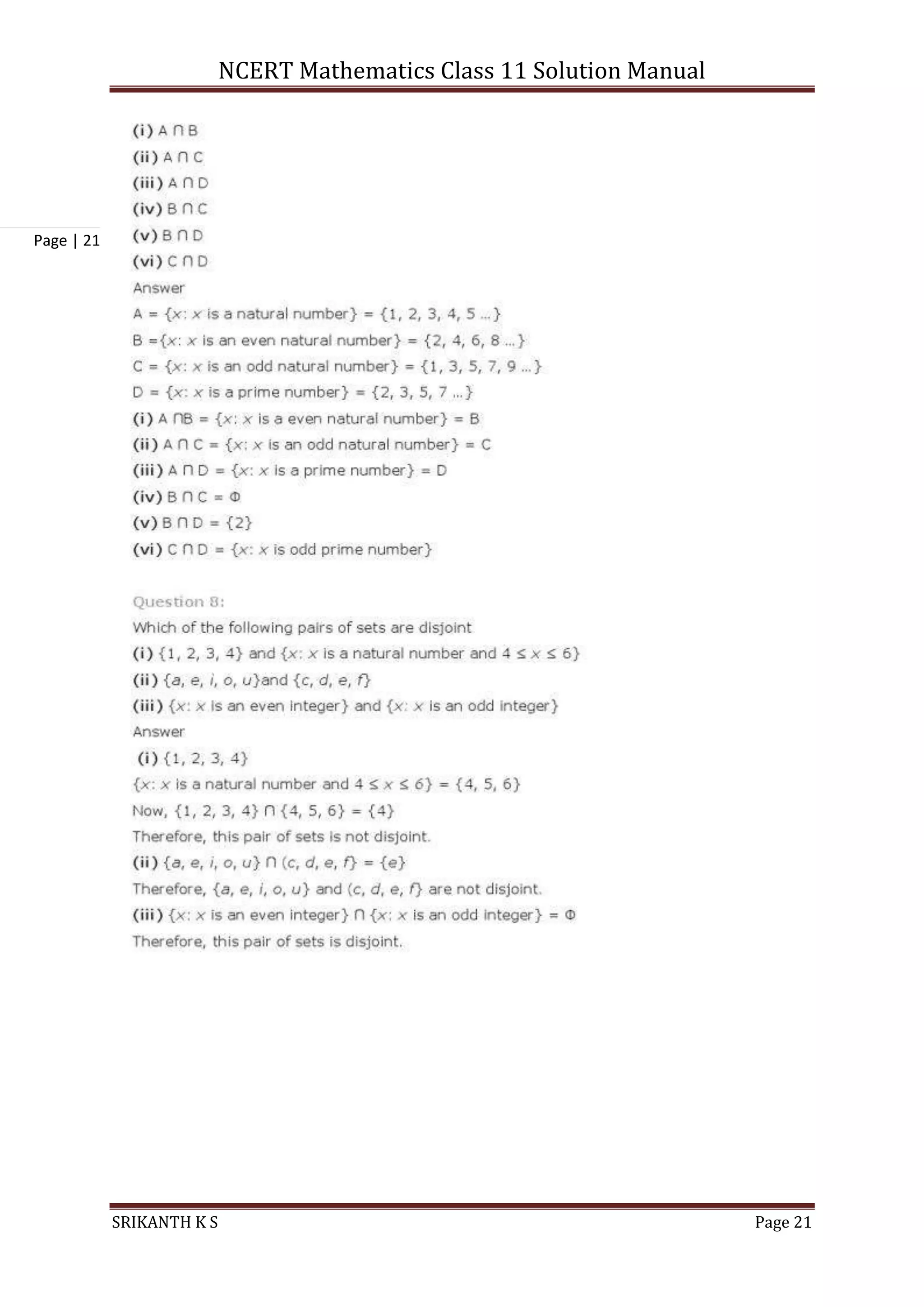 NCERT Mathematics Class 11 Solution Manual
SRIKANTH K S Page 21
Page | 21
 