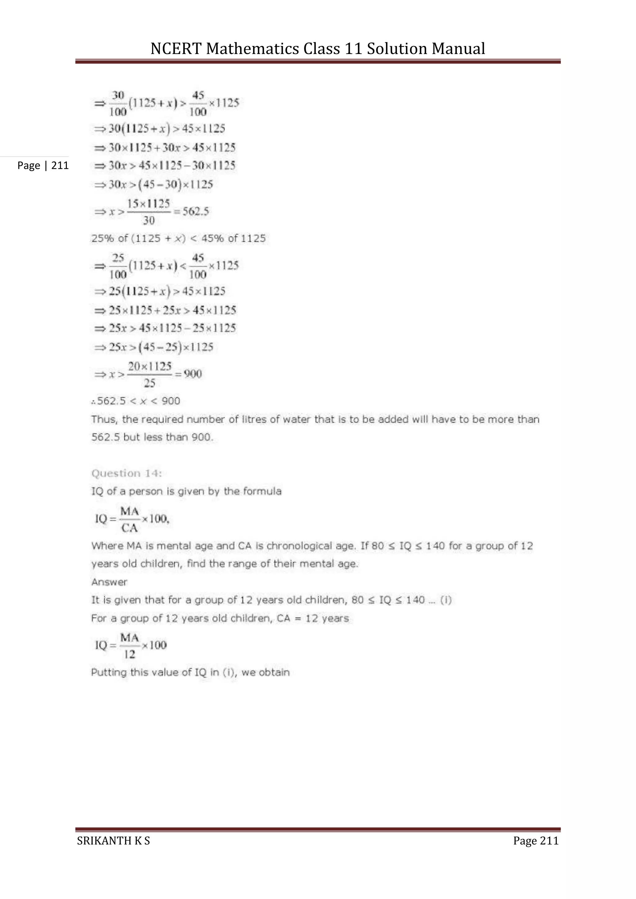 NCERT Mathematics Class 11 Solution Manual
SRIKANTH K S Page 211
Page | 211
 