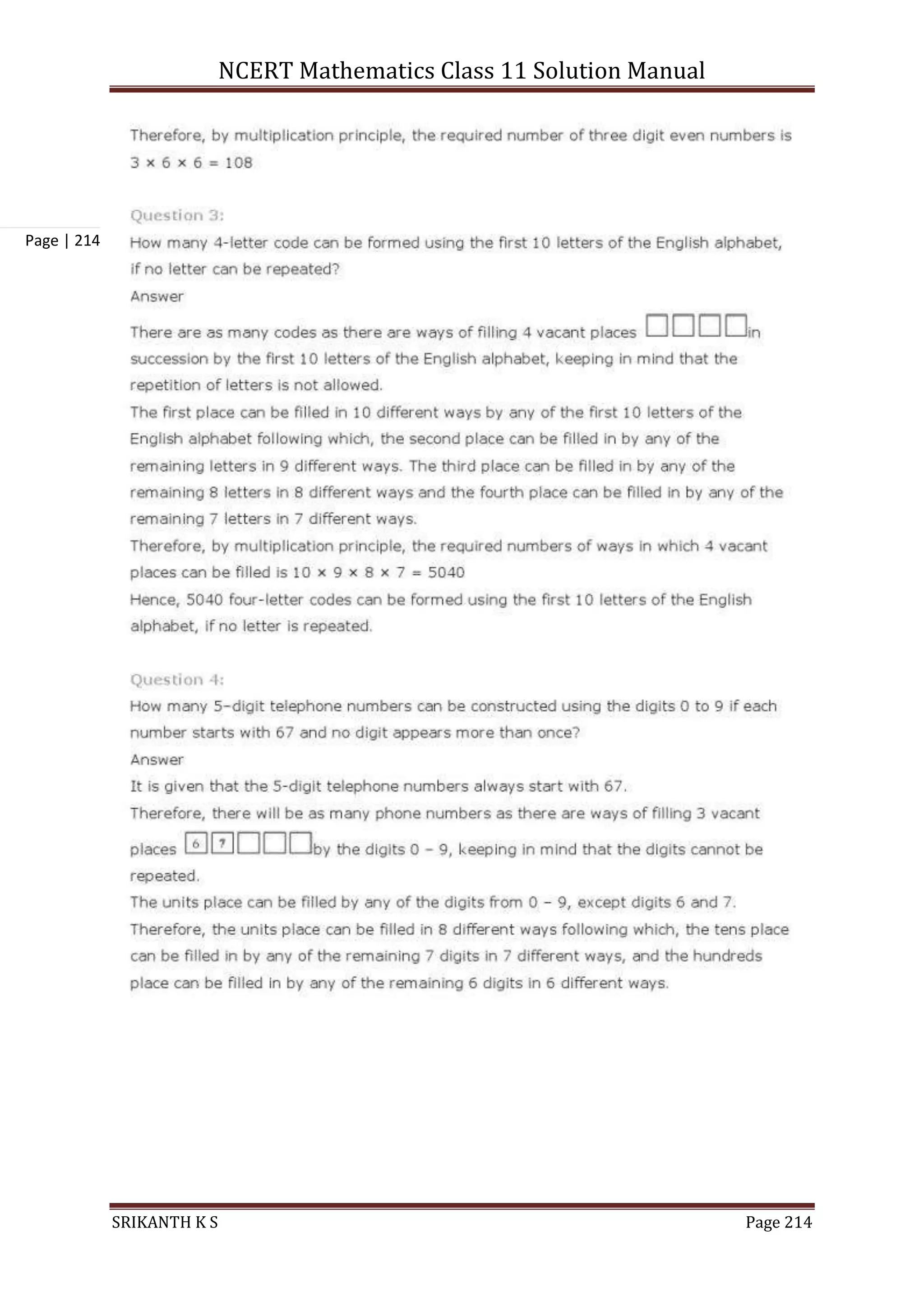 NCERT Mathematics Class 11 Solution Manual
SRIKANTH K S Page 214
Page | 214
 