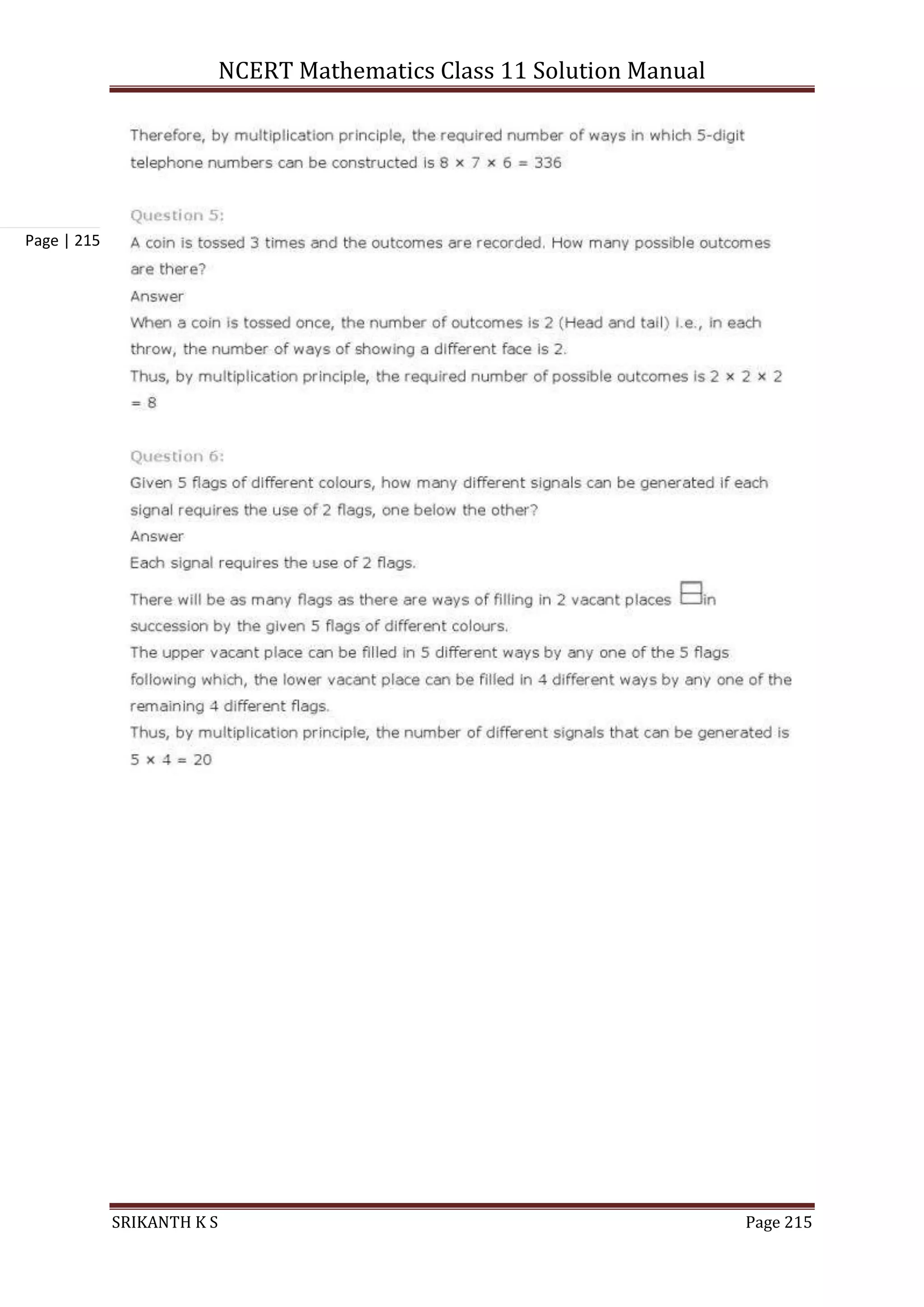 NCERT Mathematics Class 11 Solution Manual
SRIKANTH K S Page 215
Page | 215
 